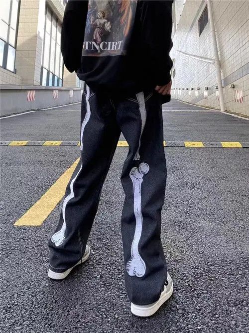 Designer × Vintage Retro y2k skeleton print black jeans Size 30" / US 8 / IT 44 - 1 Thumbnail