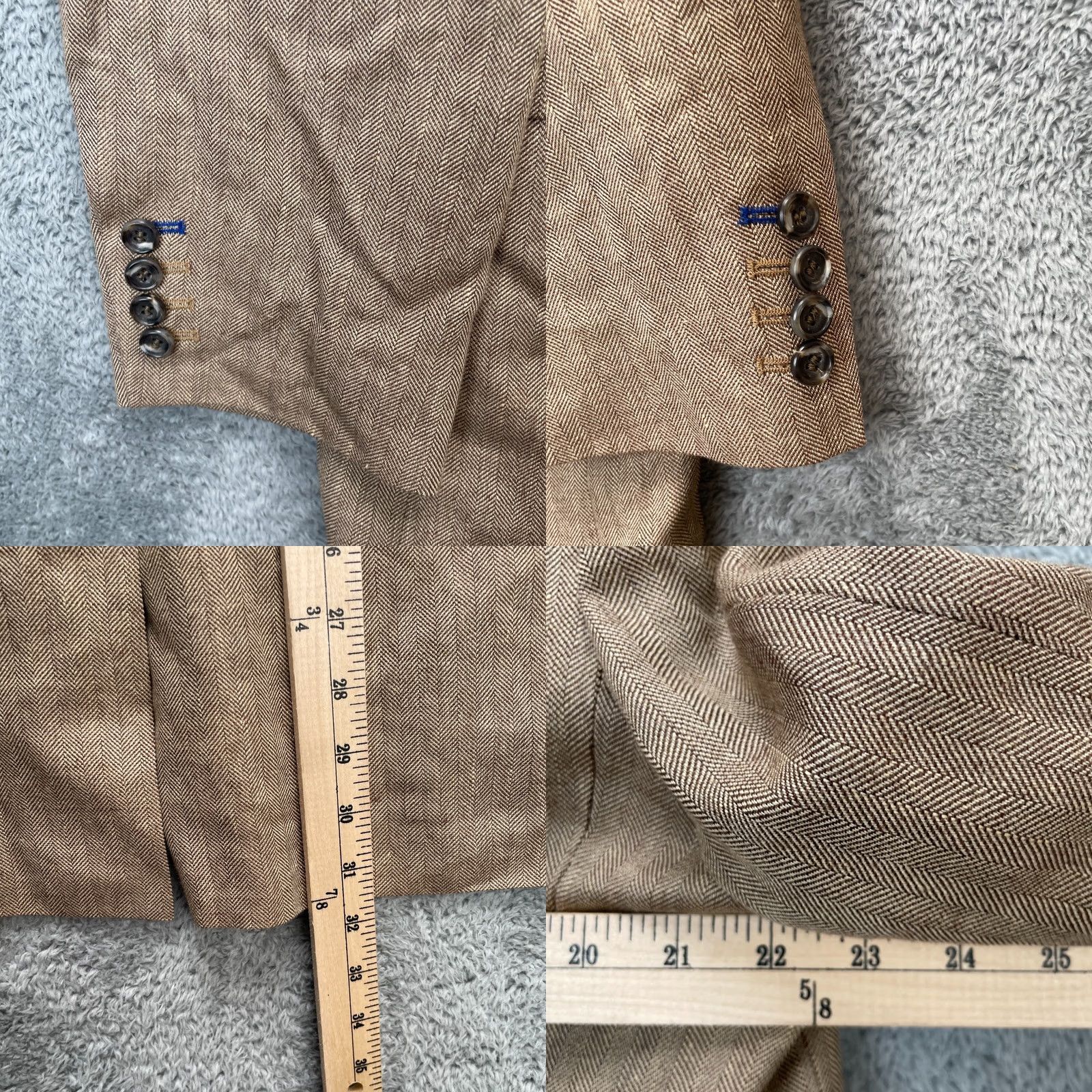 Boden Boden Blazer Jacket Mens 42R Brown Wool Linen Herringbone Single-Breasted Notch Lapel Modern Classic 3-Button Front 4-Button Sleeve Size 42R - 8 Thumbnail