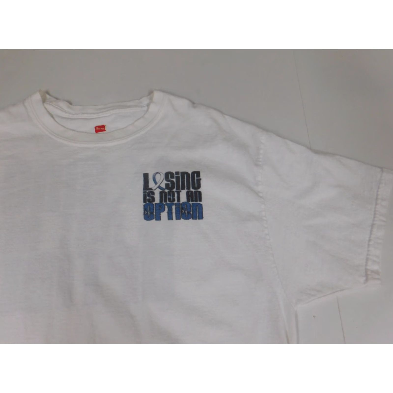 Hanes Losing is not an option Hanes Mens T-Shirt L White Crew Neck Short Sleeve 90s University Colorful Logo Bre breathable Size US L / EU 52-54 / 3 - 4 Thumbnail