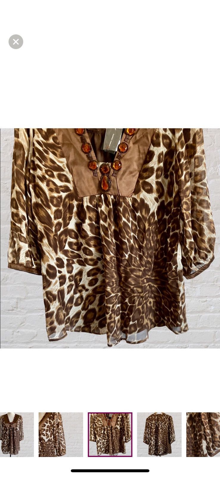 I.N.C INC INTERNATIONAL SILK LEOPARD EMBELLISHED BEADED TOP Size XS / US 0-2 / IT 36-38 - 7 Thumbnail