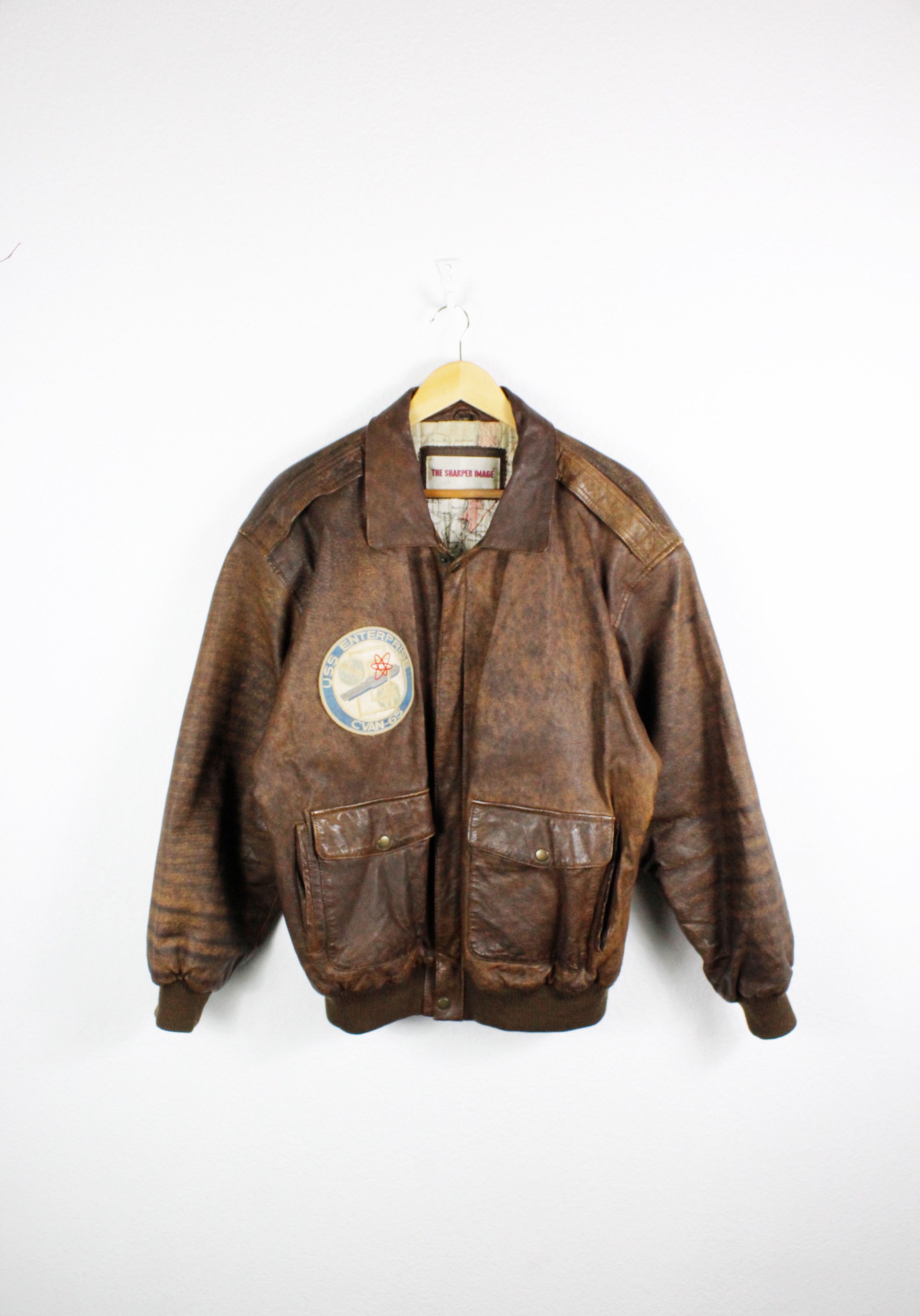 Vintage Vintage Sharper Image USA Enterprise Flight Leather Jacket Size US XL / EU 56 / 4 - 1 Thumbnail