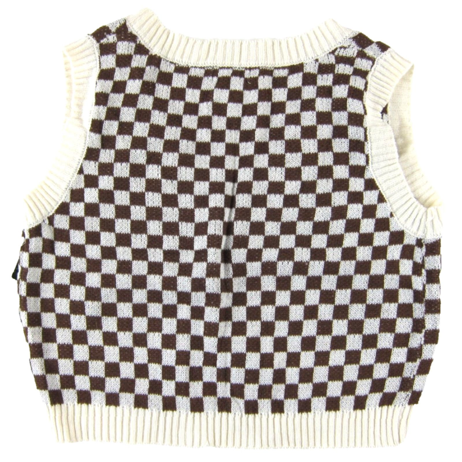 Vintage NWT Justify Ivory Brown Checkerboard Sleeveless Cropped Tight Knit Vest M Size M / US 6-8 / IT 42-44 - 2 Thumbnail