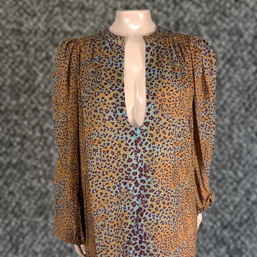 Ulla Johnson Ulla Johnson Dress Mini L/S Balloon Sleeve Blue Animal Print V-Neck M Womens Size M / US 6-8 / IT 42-44 - 1 Thumbnail