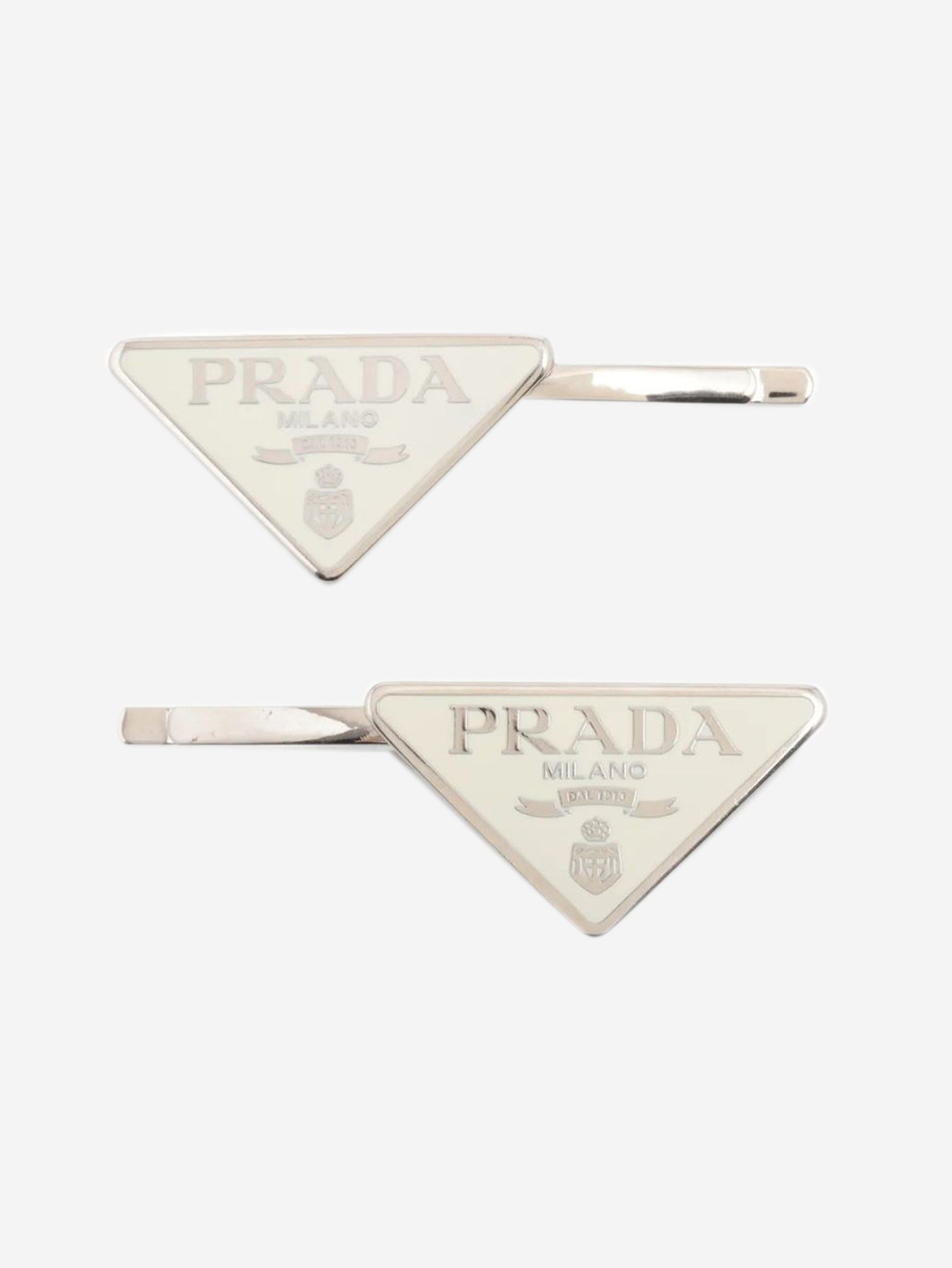 Prada White metal logo hair clip Size ONE SIZE - 1 Thumbnail