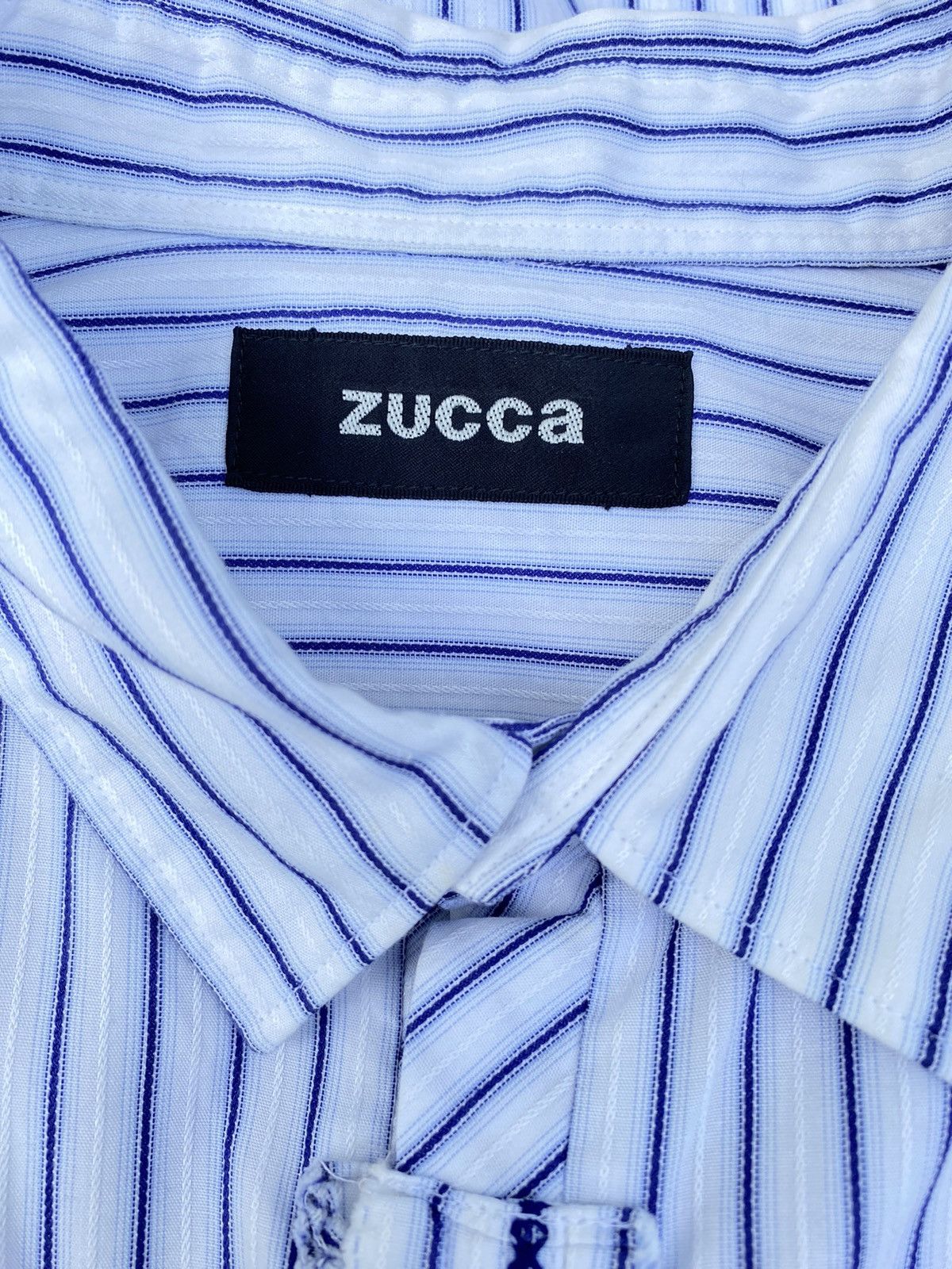 Zucca Zucca Blue Striped Ruffle-Front Polo Shirt Size S / US 4 / IT 40 - 4 Thumbnail