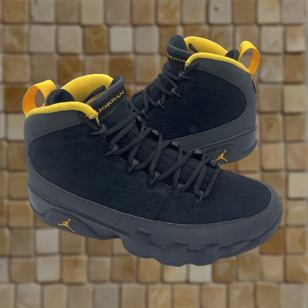 Jordan Brand Nike Air Jordan 9 Retro Sneakers Men 9.5 Dark Charcoal Black University Gold CT8019-070 Activewear Casual Leather/Nubuck Mid Top Size US 9 / EU 42 - 1 Thumbnail