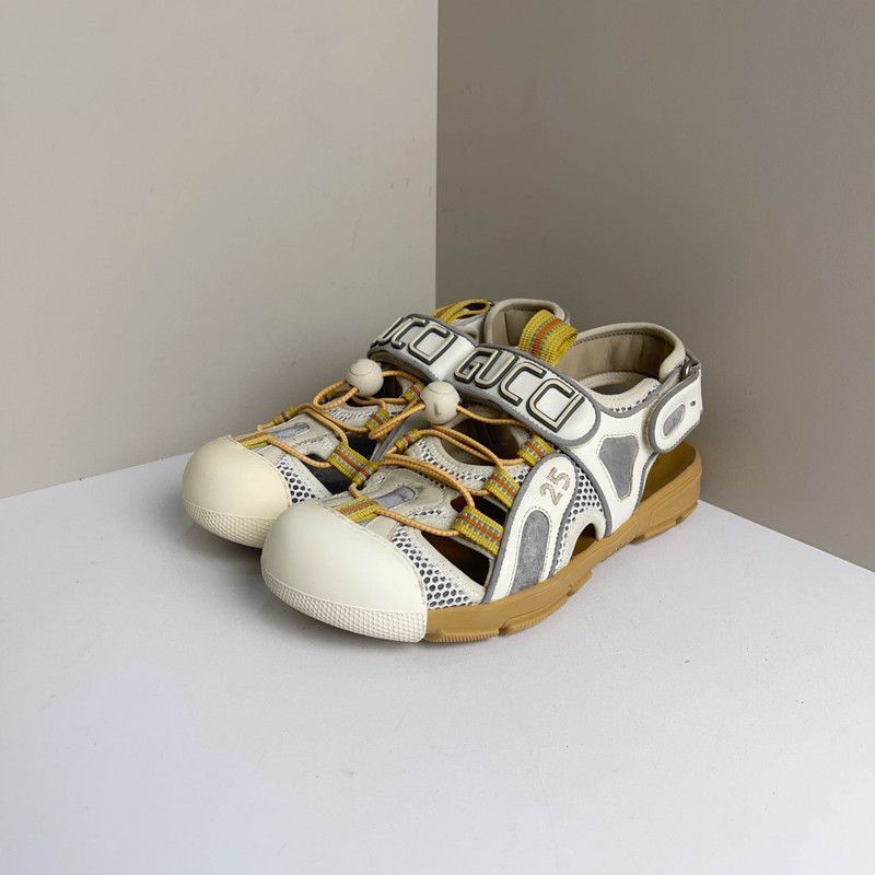 Gucci Leather Velcro Sandals in Silver White