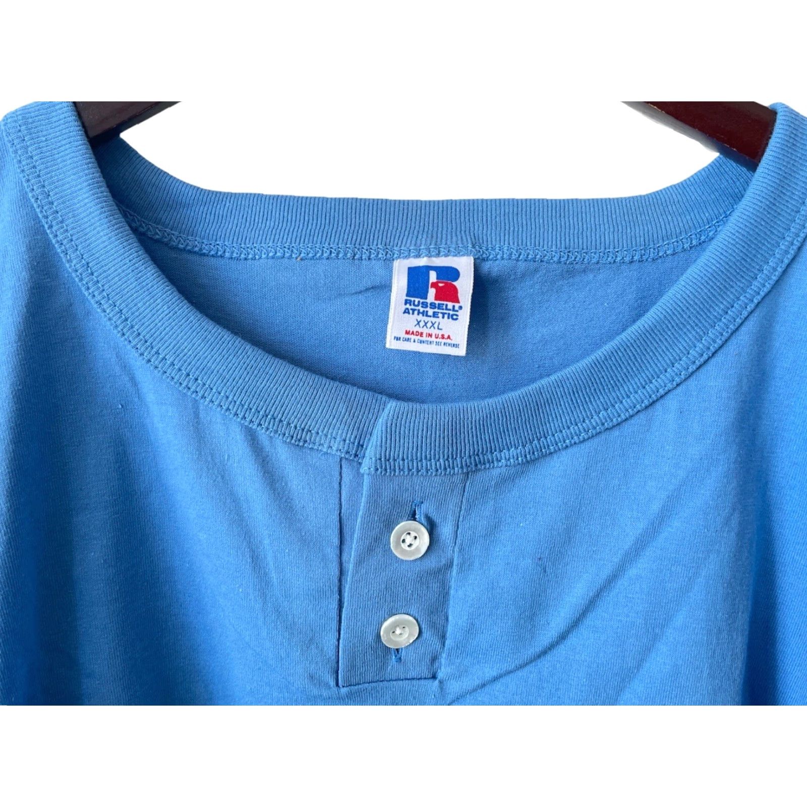 Russell Athletic VINTAGE Russell Athletic Henley T-Shirt Mens 3XL Blue 1990s Deadstock NWOT USA 90s Shirt Mens Mens Size US XXL / EU 58 / 5 - 2 Thumbnail