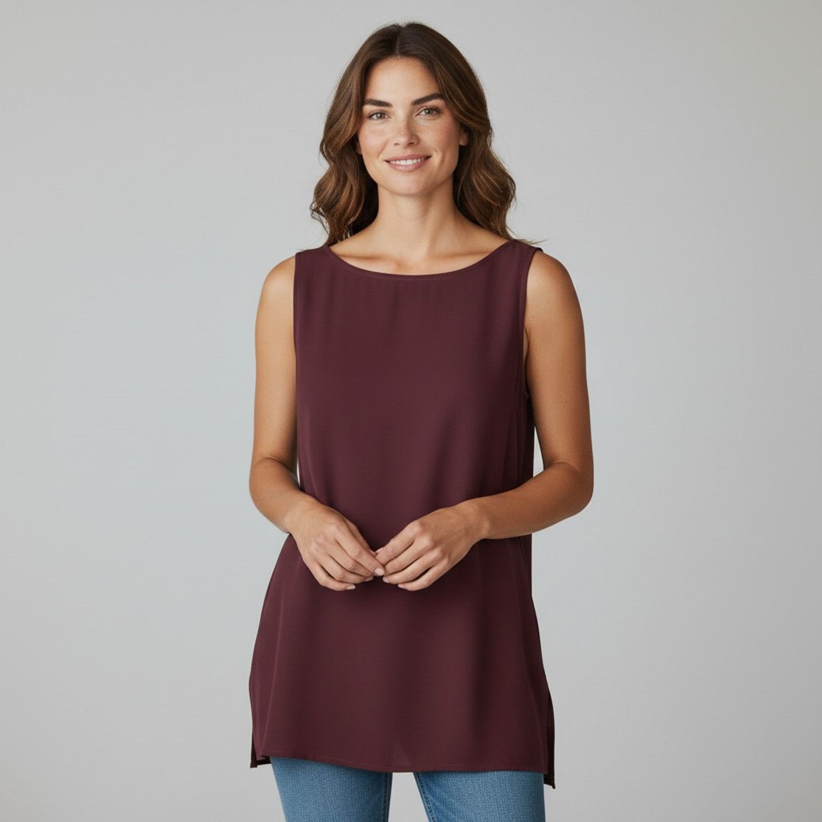 Eileen Fisher EILEEN FISHER Silk Crepe Ballet Neck Tunic Tank Top Sz PP Size XS / US 0-2 / IT 36-38 - 1 Thumbnail