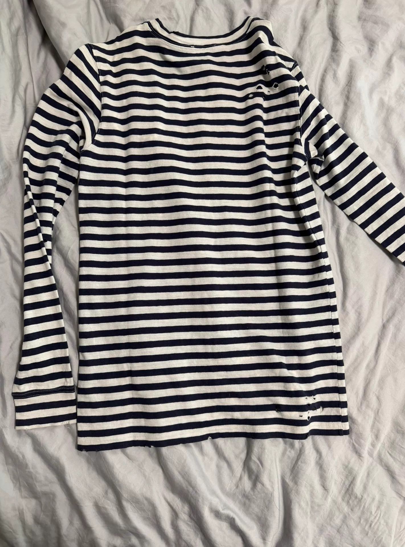 Balmain Balmain CD 10AW Navy & White Stripe LS Distress Tee Archive Size S / US 4 / IT 40 - 2 Thumbnail