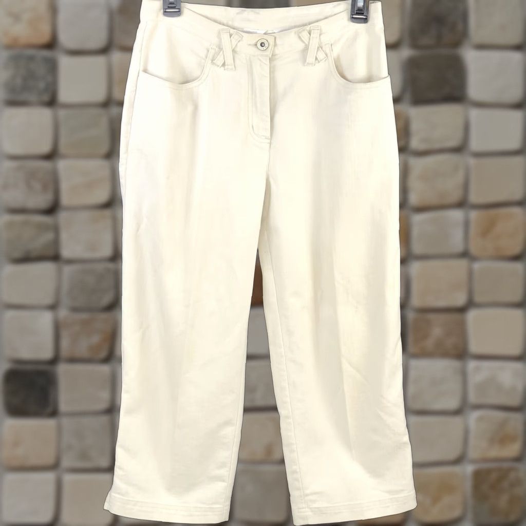 Vintage Christopher Banks Cropped Pants Ivory Mid Rise Pockets Stretch Summer Beach Women 4 Size 27" / US 4 / IT 40 - 1 Thumbnail