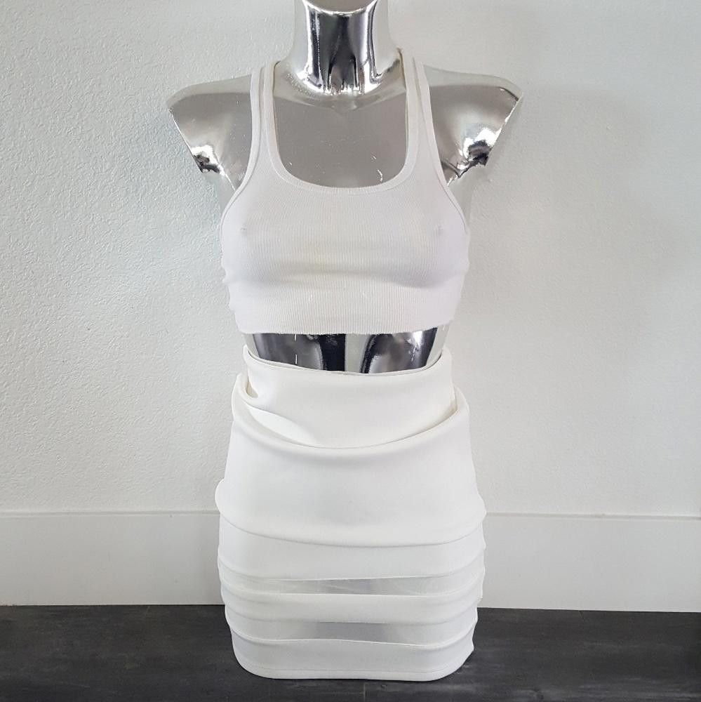 Divided White Mesh Detailed Divided High Waisted Midi Size 26" / US 2 / IT 38 - 1 Thumbnail