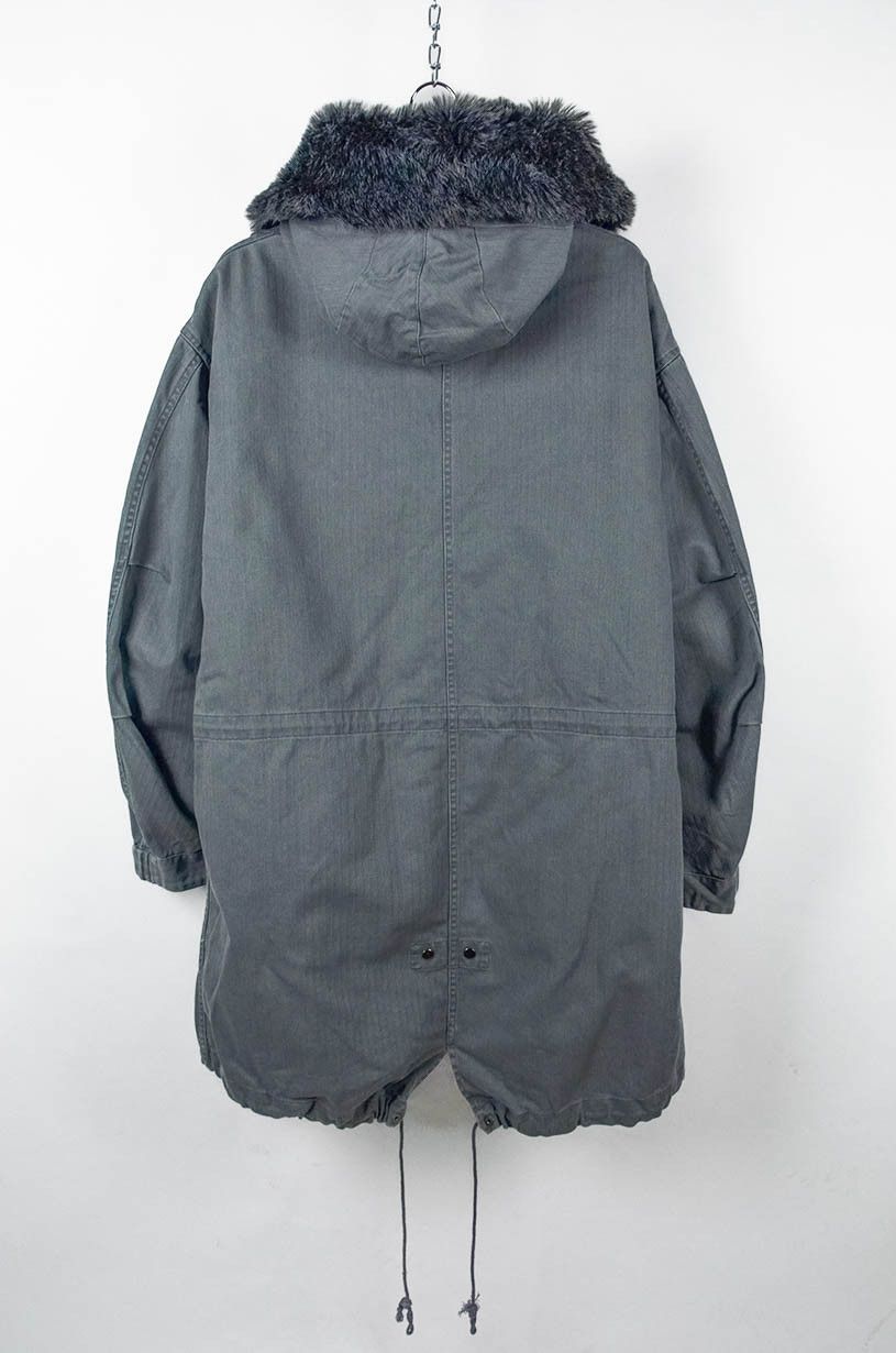 Evisu EVISU Donna Grey Herringbone Parka Faux Fur Hood - Size L Size L / US 10 / IT 46 - 2 Thumbnail