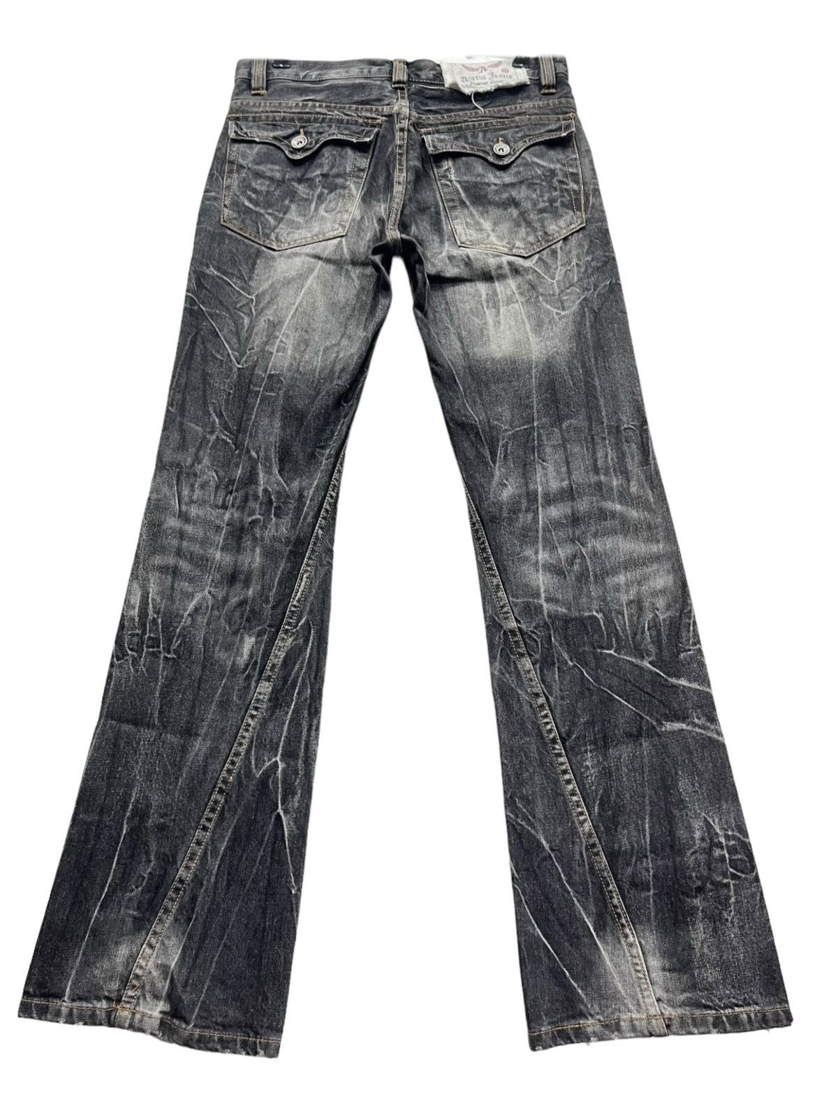 Japanese Brand 🔥BLACK FLARE🔥ANTFUI Distressed Punk Whiskered Luxury Denim Size 31" - 2 Thumbnail