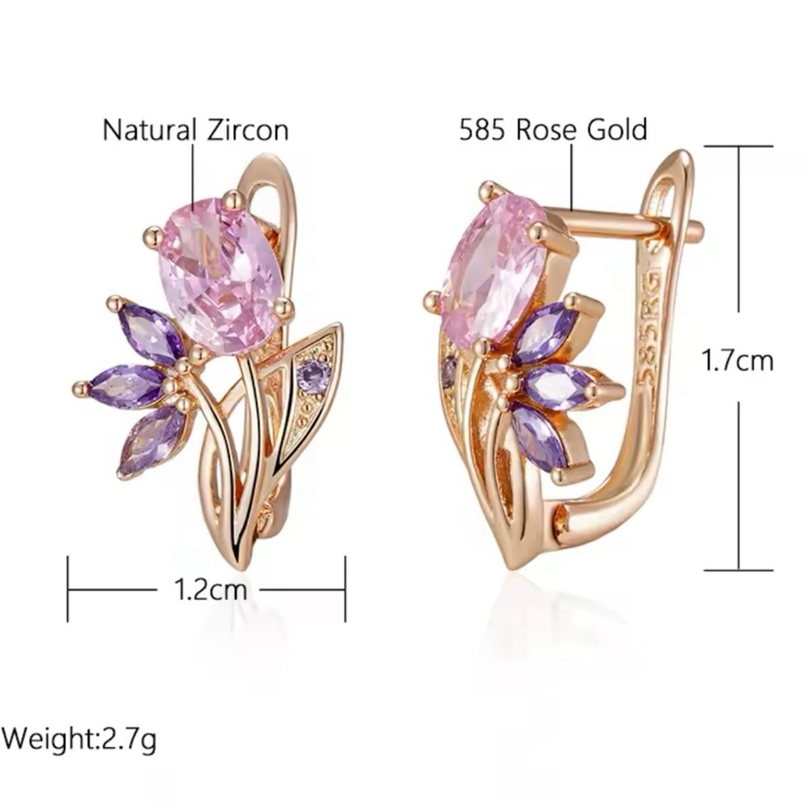 Other Purple Pink Zircon Flower Drop Earrings For Women Size ONE SIZE - 4 Thumbnail