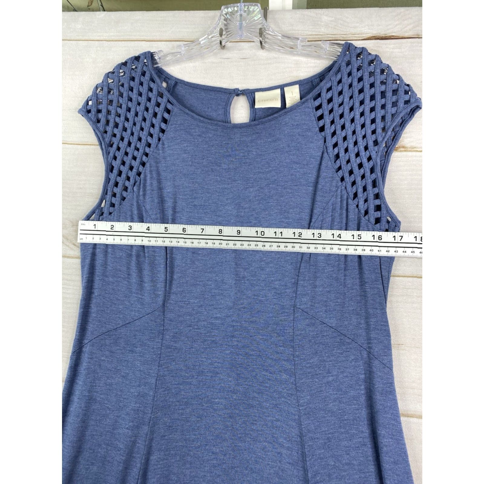 Vintage Chicos Dress Women XS-XL Blue Short Sleeve Cut Out Hi-Low Maxi Shirt? Size 32" / US 10 / IT 46 - 4 Thumbnail