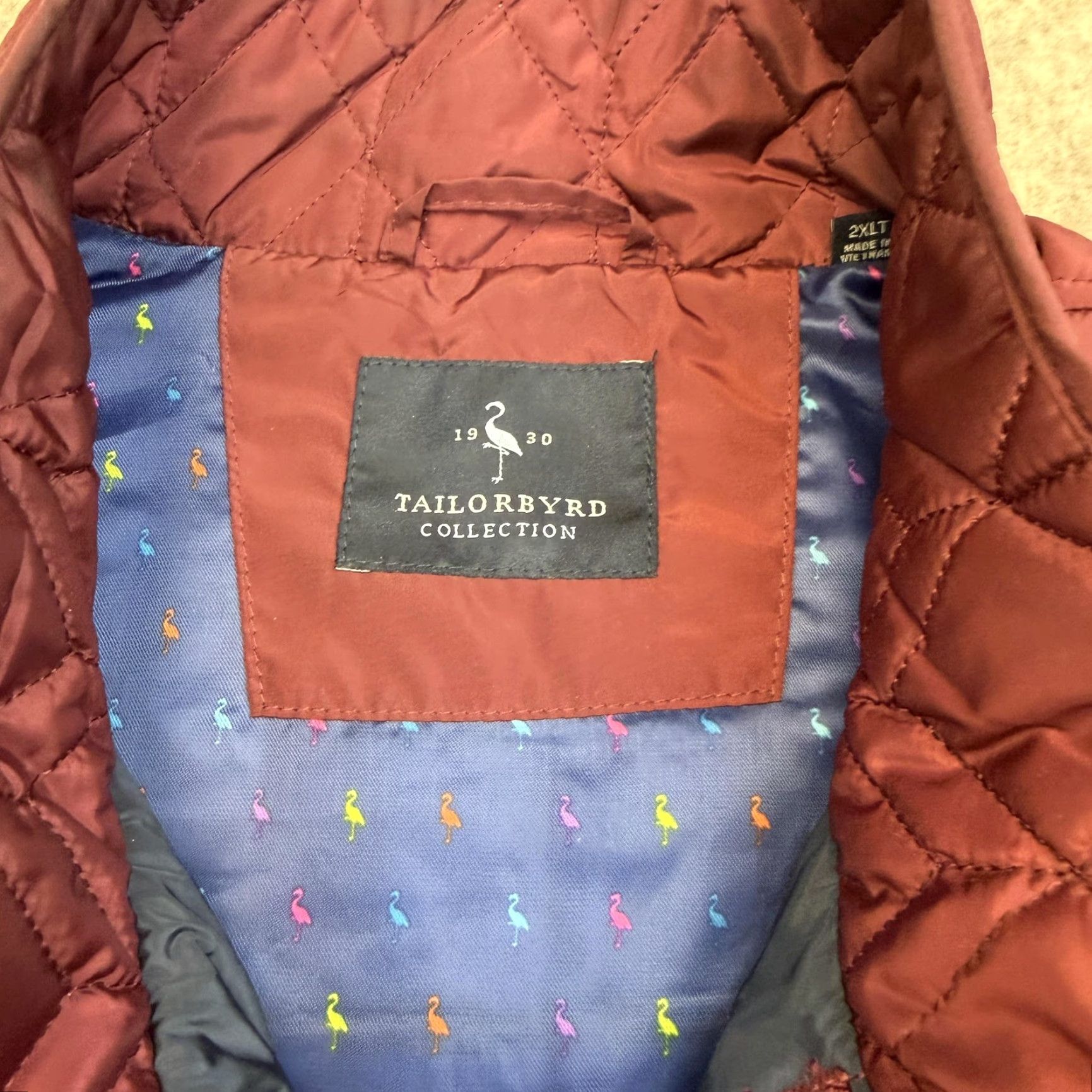 Tailorbyrd TailorByrd Vest Mens 2XLT Burgundy Red Quilted Zip Pockets Lined Flamingo Bird Size US XXL / EU 58 / 5 - 7 Thumbnail