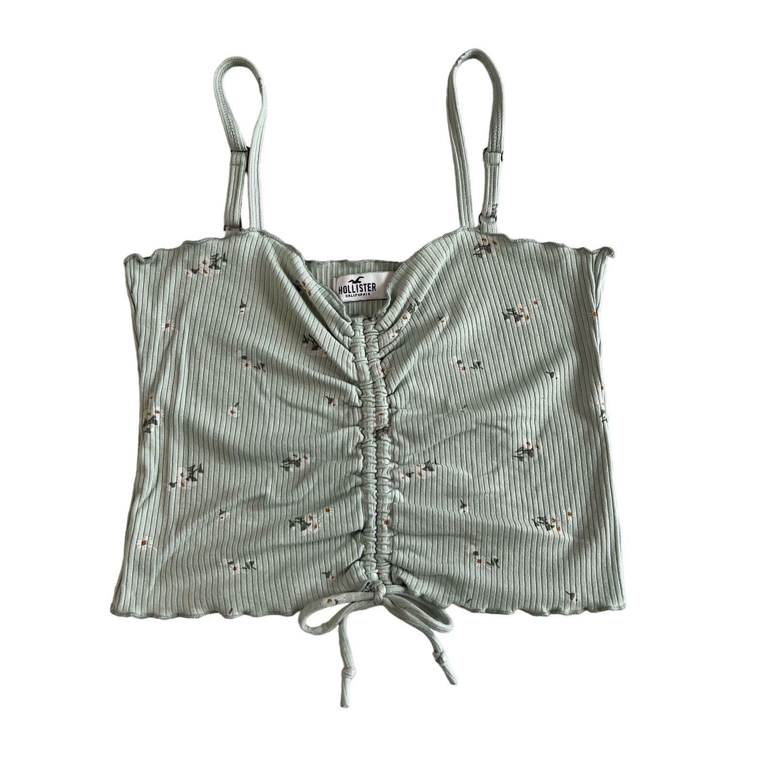 Hollister Hollister Women's Medium Ribbed Crop Top Green Floral Size M / US 6-8 / IT 42-44 - 1 Thumbnail