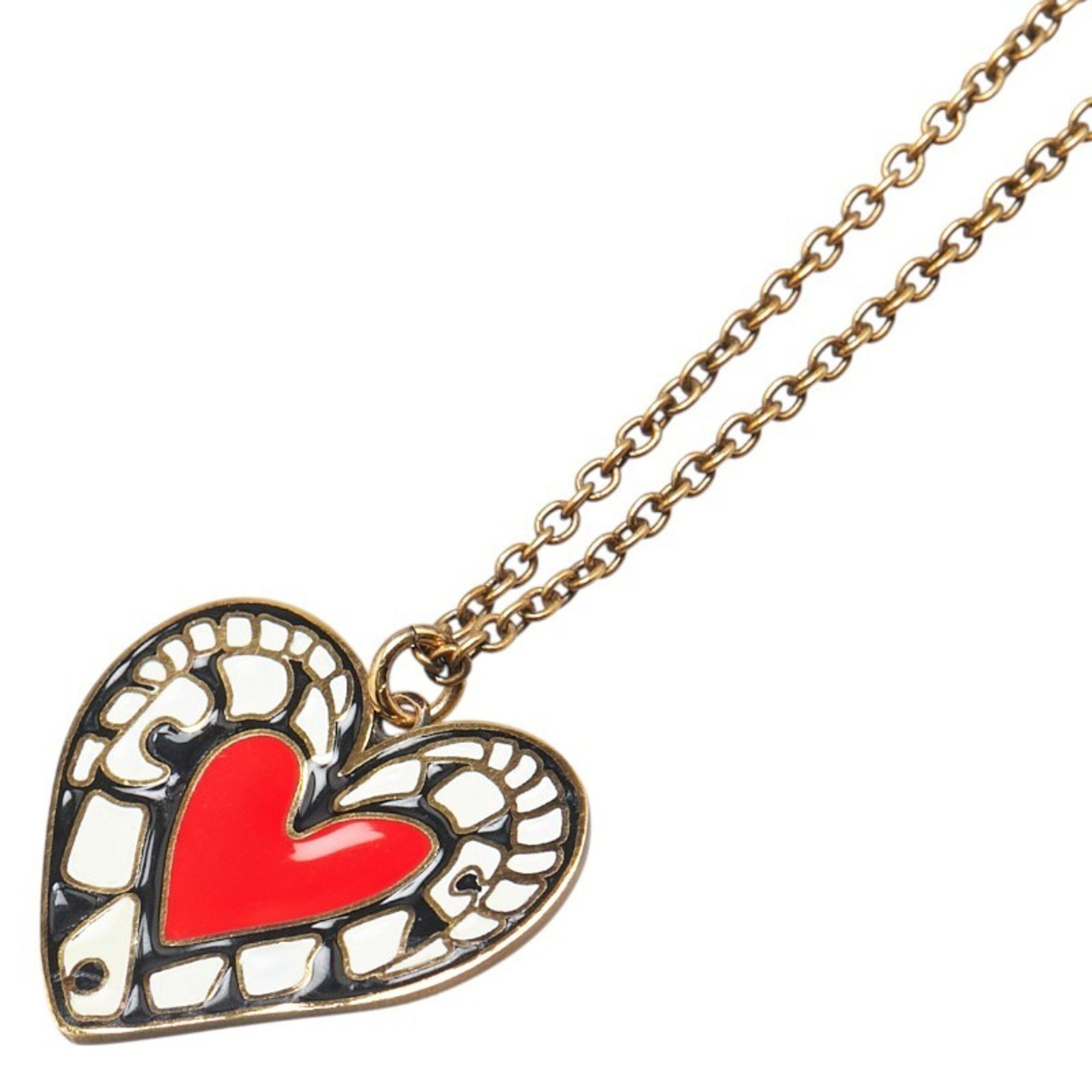 Christian Dior Dior Heart Long Necklace Gold Multicolor Plated Women's