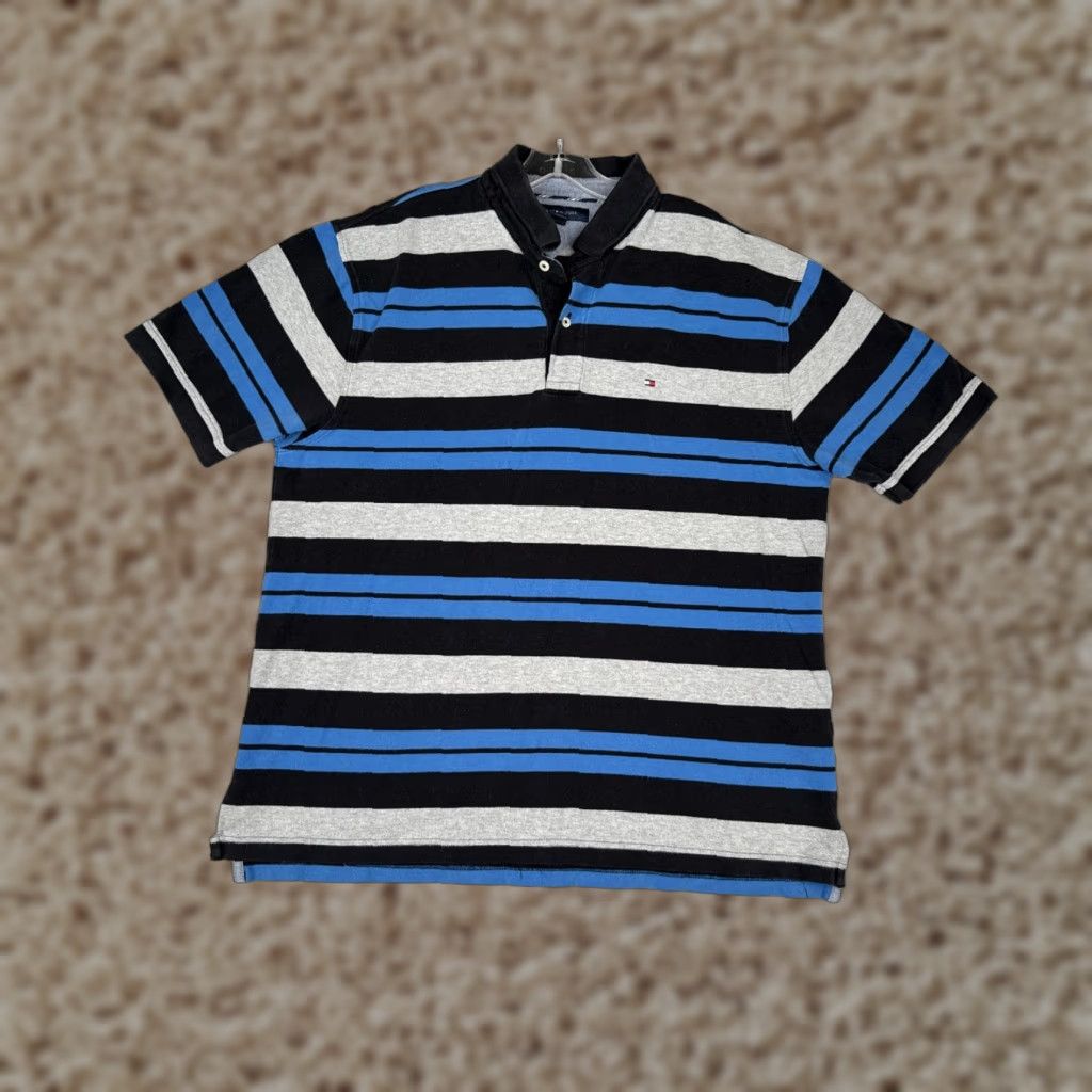 Tommy Hilfiger Tommy Hilfiger Shirt Men Extra Large Blue Gray Stripe Cotton Short Sleeve Size US XL / EU 56 / 4 - 1 Thumbnail