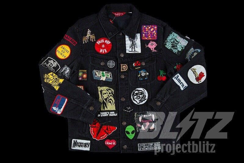 Supreme SS18 SUPREME PATCHES DENIM TRUCKER JACKET BLACK M Size US M / EU 48-50 / 2 - 2 Thumbnail