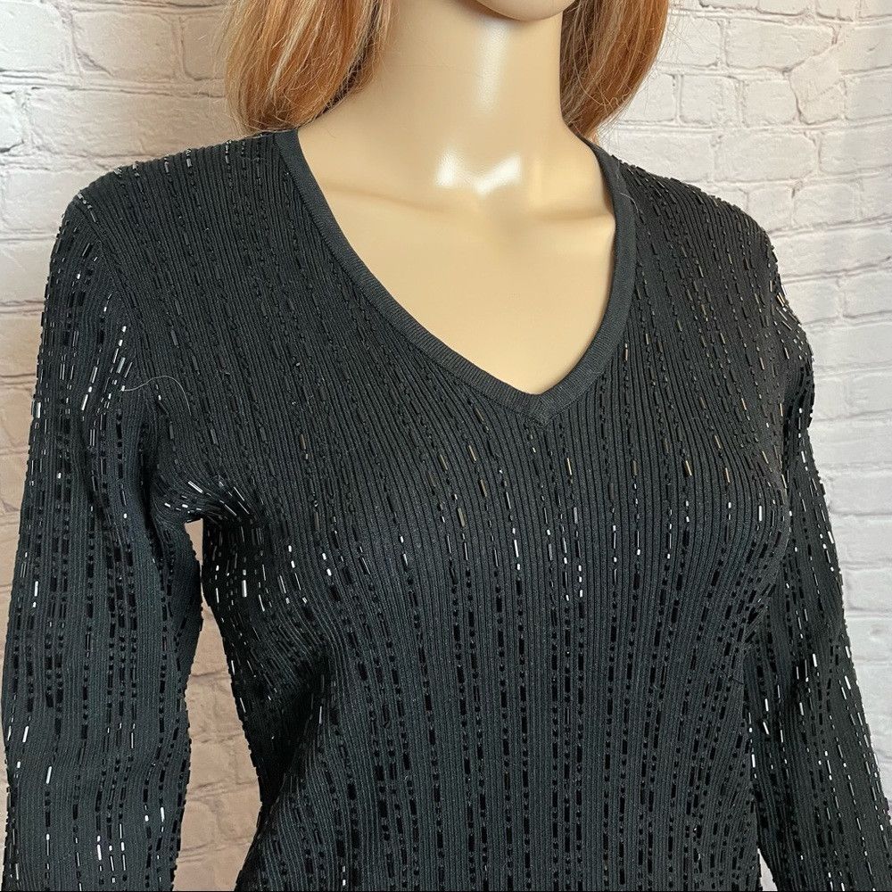 Other City Silk V-neck 3/4 Sleeve Beaded Black Sweater Size L Size L / US 10 / IT 46 - 3 Thumbnail