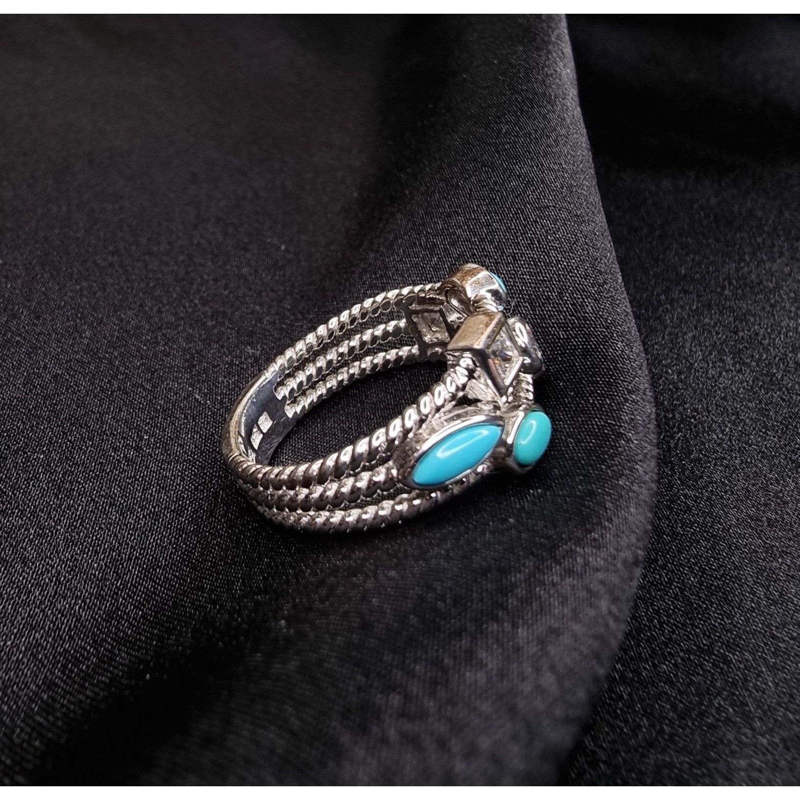 Other Vintage 925 Sterling Silver Faux Turquoise & CZ Multi-Stone Size ONE SIZE - 4 Thumbnail