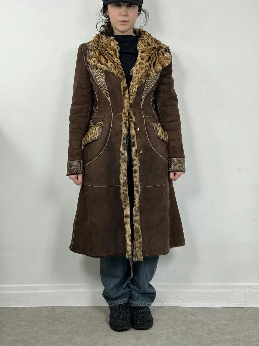 Roberto Cavalli FW2006 Roberto Cavalli Long Hybrid Brown Fur Python Leather Jacket Size XS / US 0-2 / IT 36-38 - 2 Thumbnail