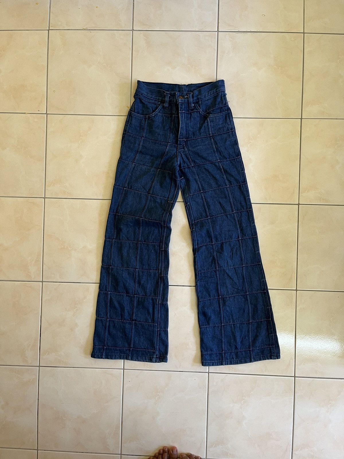 Hang Ten × Other × Vintage ❤️‍🔥SEND OFFER❤️‍🔥 1970s HANG TEN PATCHWORK WINDOWPANE DENIM FLARE Size 27" / US 4 / IT 40 - 1 Thumbnail