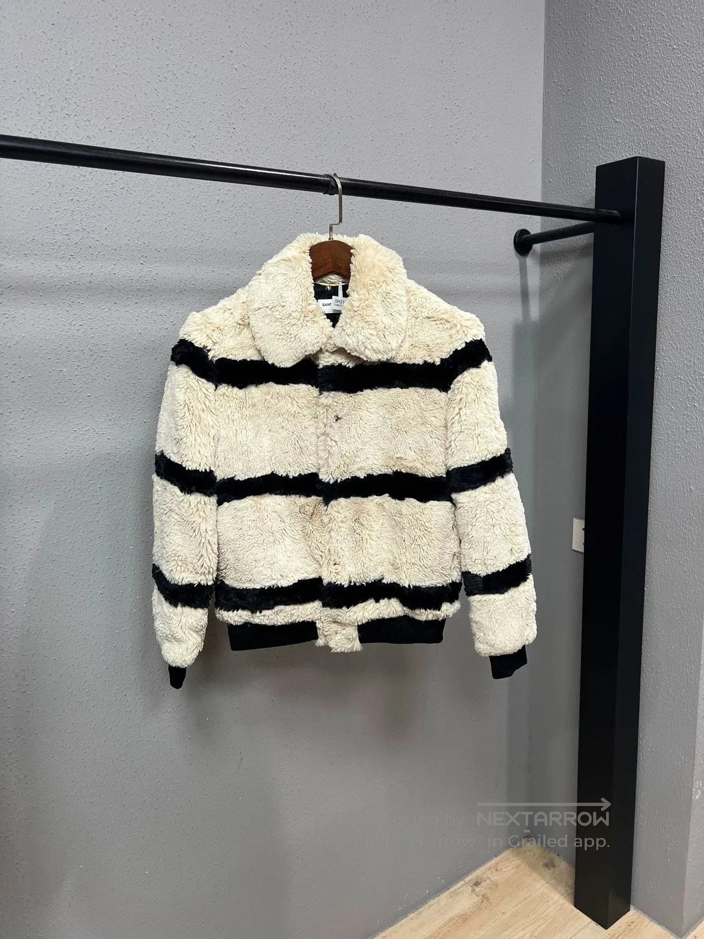 Saint Laurent Paris striped fleece teddy jacket. Size XS / US 0-2 / IT 36-38 - 1 Thumbnail