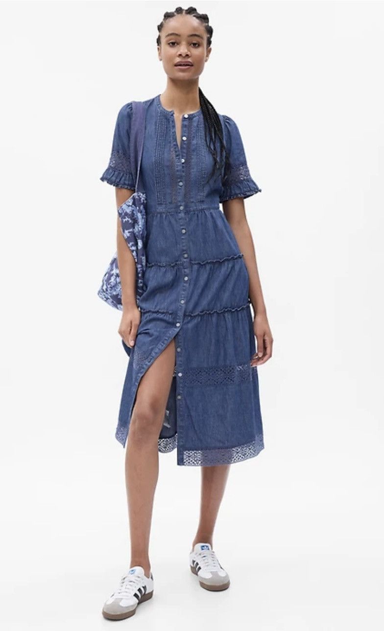 Gap Gap x LoveShackFancy Denim Tiered Midi Dress Size M / US 6-8 / IT 42-44 - 1 Thumbnail