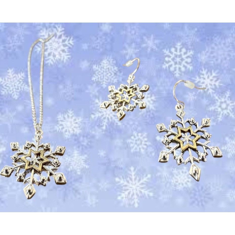 Handmade Snowflake Necklace Earrings Set 16" Chain New Reversible Size ONE SIZE - 9 Thumbnail