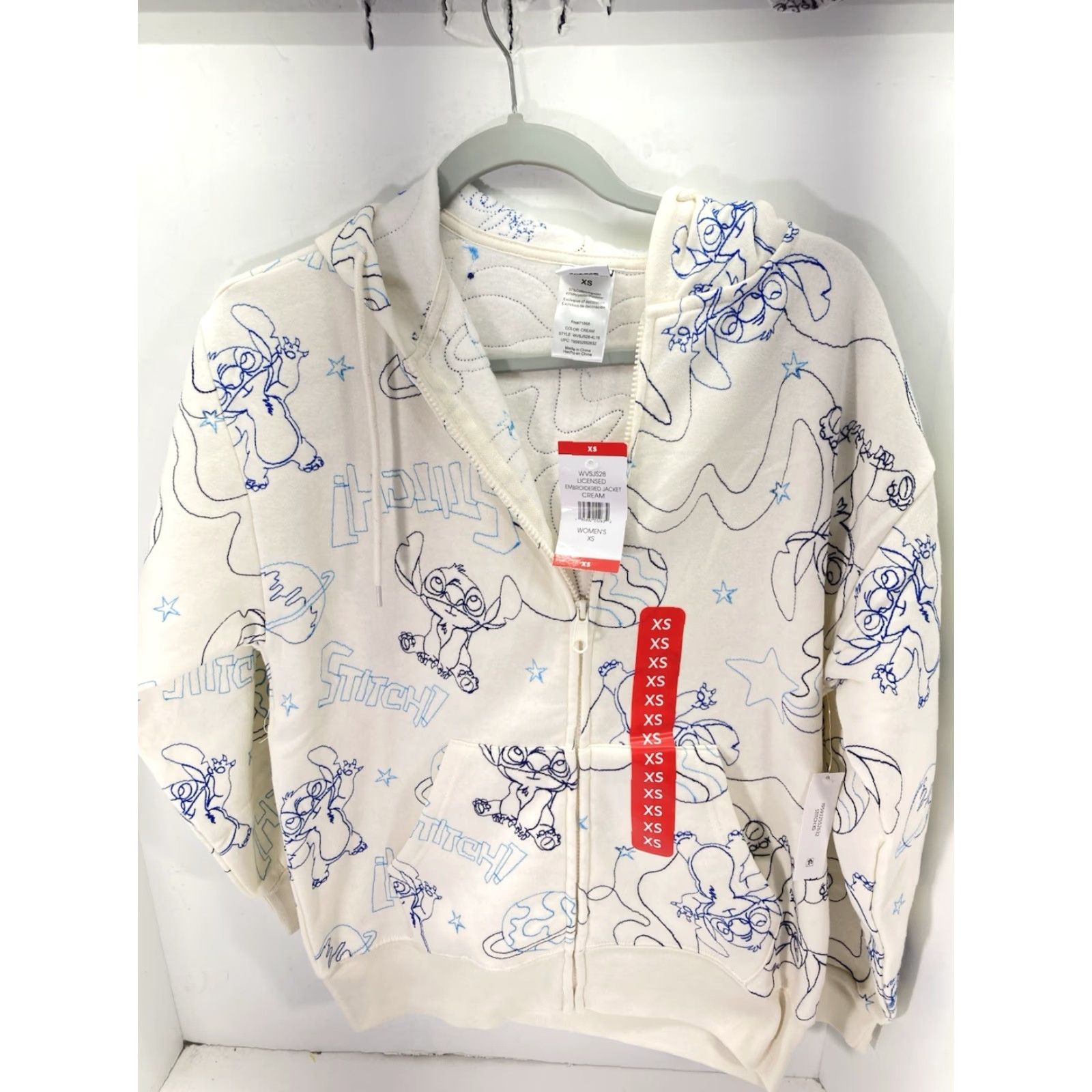 Disney Disney Stitch Hoodie Sweatshirt Women XS Ivory Full Zip AOP Embroidered NWT Size XS / US 0-2 / IT 36-38 - 2 Thumbnail