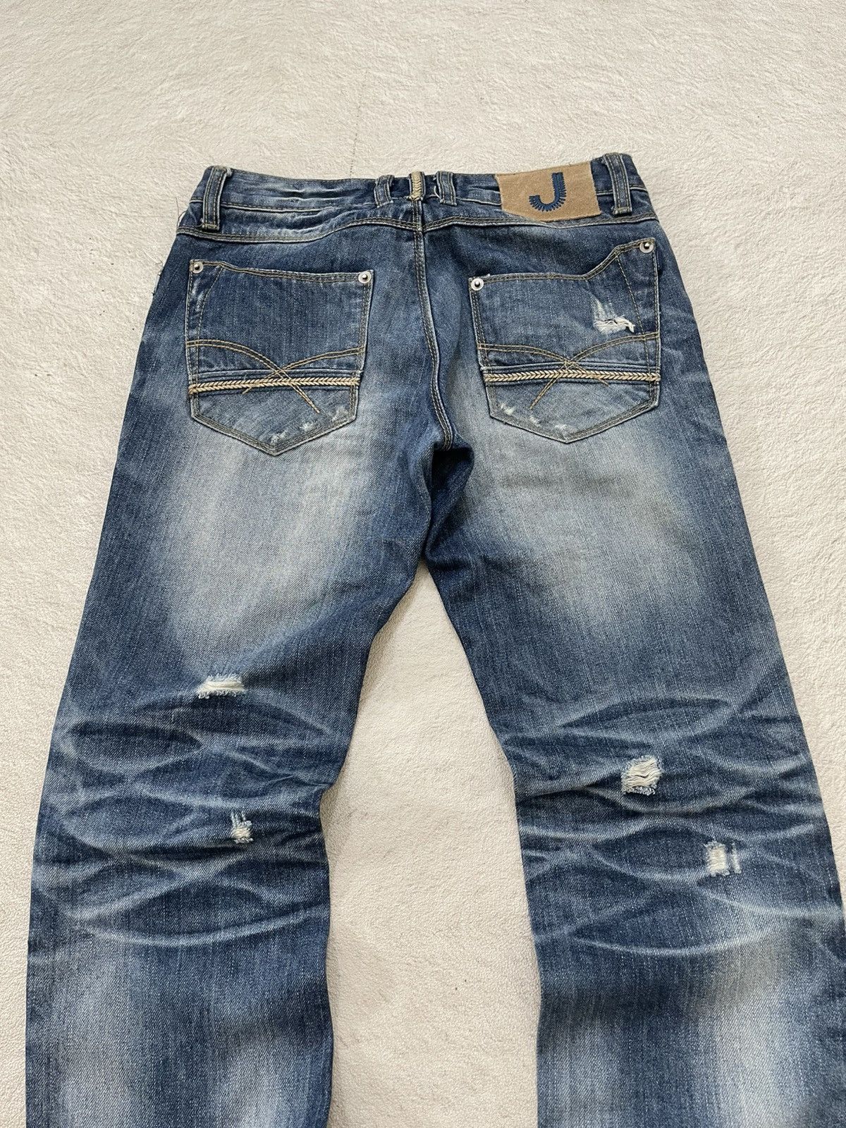 Japanese Brand 2000s Jundol raw Denim Heavy Distressed Midwash Hysteric Y2K Size US 27 - 10 Thumbnail
