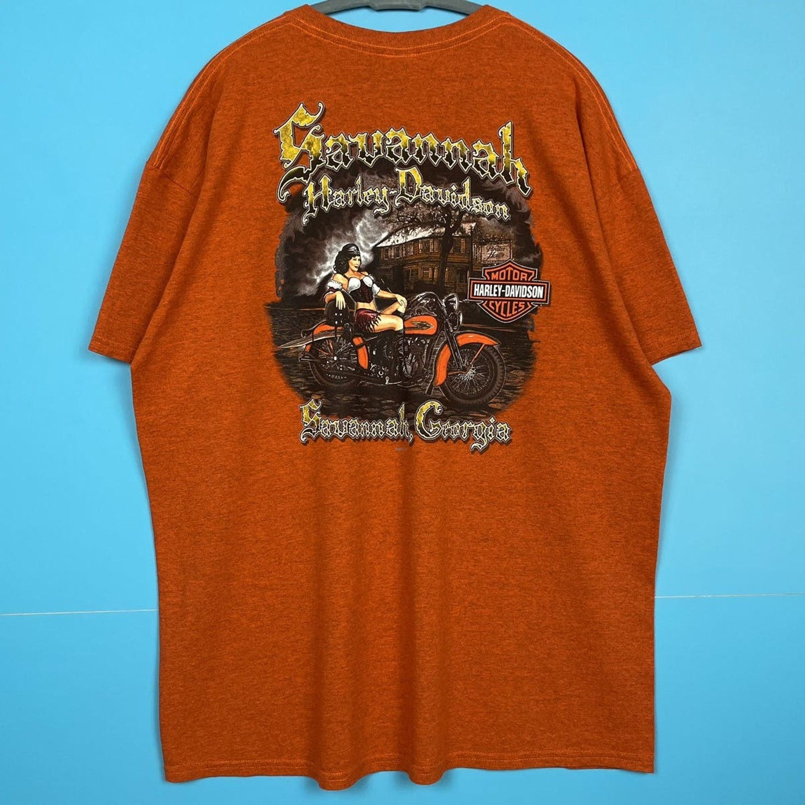 image of Harley Davidson x Racing 2013 H-D Pirate Girl T in Orange, Men's (Size XL)