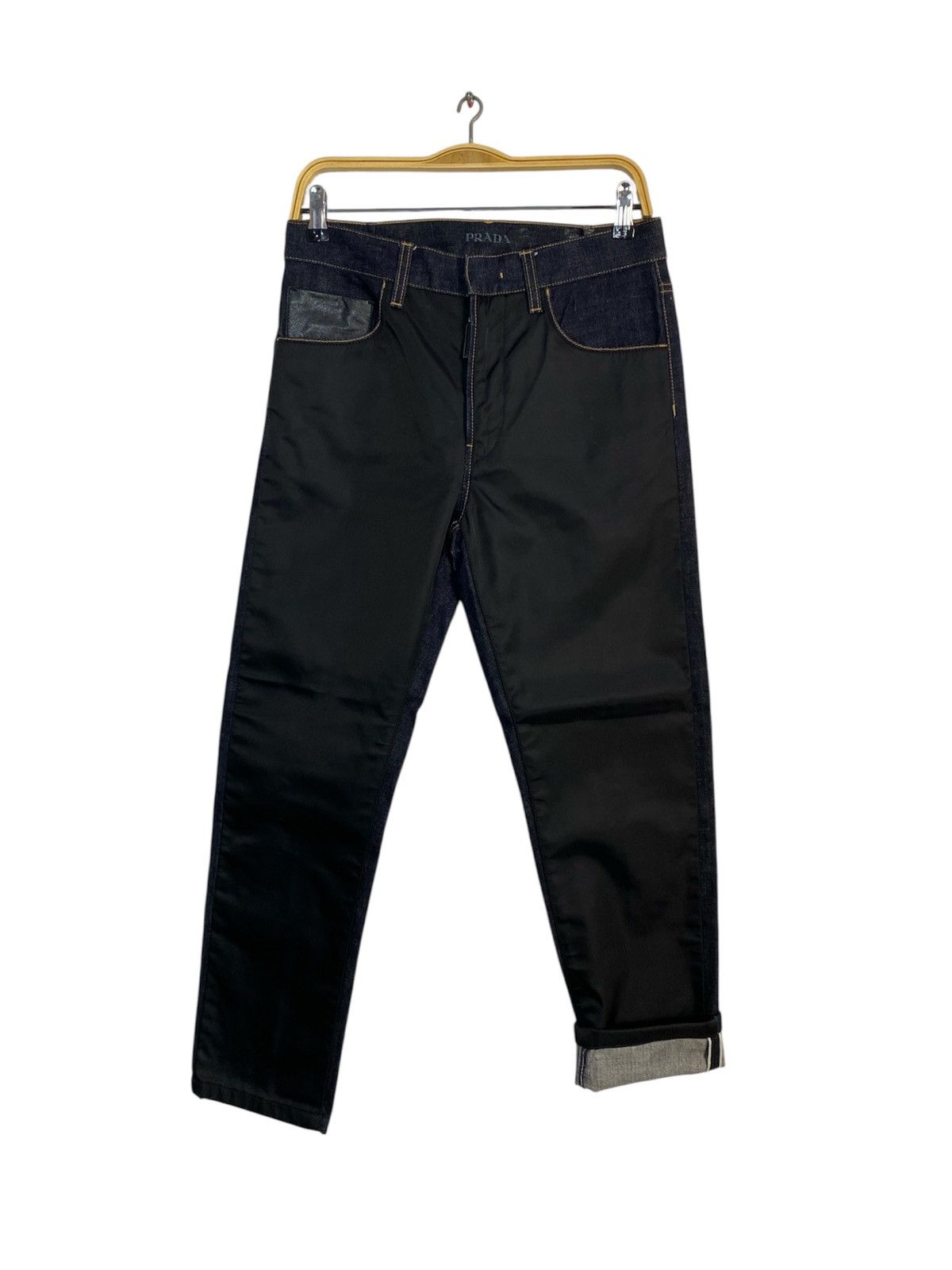 Prada Prada Italy Nylon Black Panel Selvedge Indigo Denim Jeans Size US 29 - 1 Thumbnail