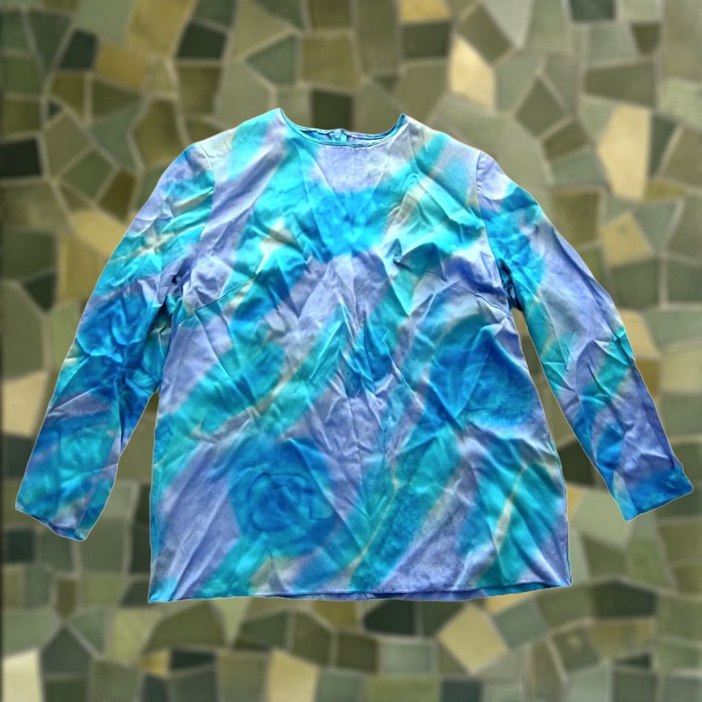 Vintage VINTAGE Suk-Hui Ltd. Scottsdale Blouse Shirt Silk Blue Tie Dye Long Sleeve M-L Women Size M / US 6-8 / IT 42-44 - 1 Thumbnail