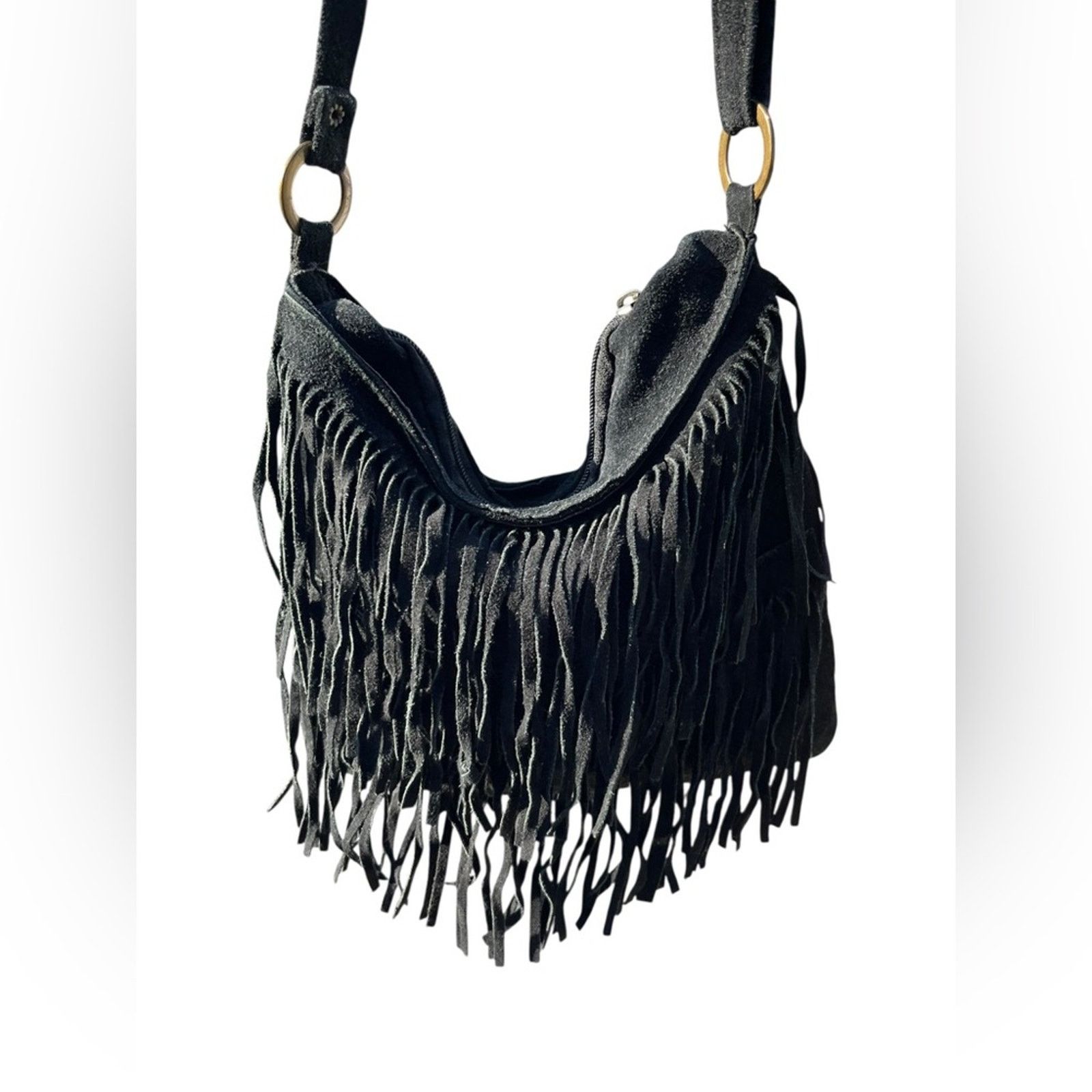 Other Vintage 1990s Genuine Leather Suede Fringe Hobo Bag Size ONE SIZE - 3 Thumbnail