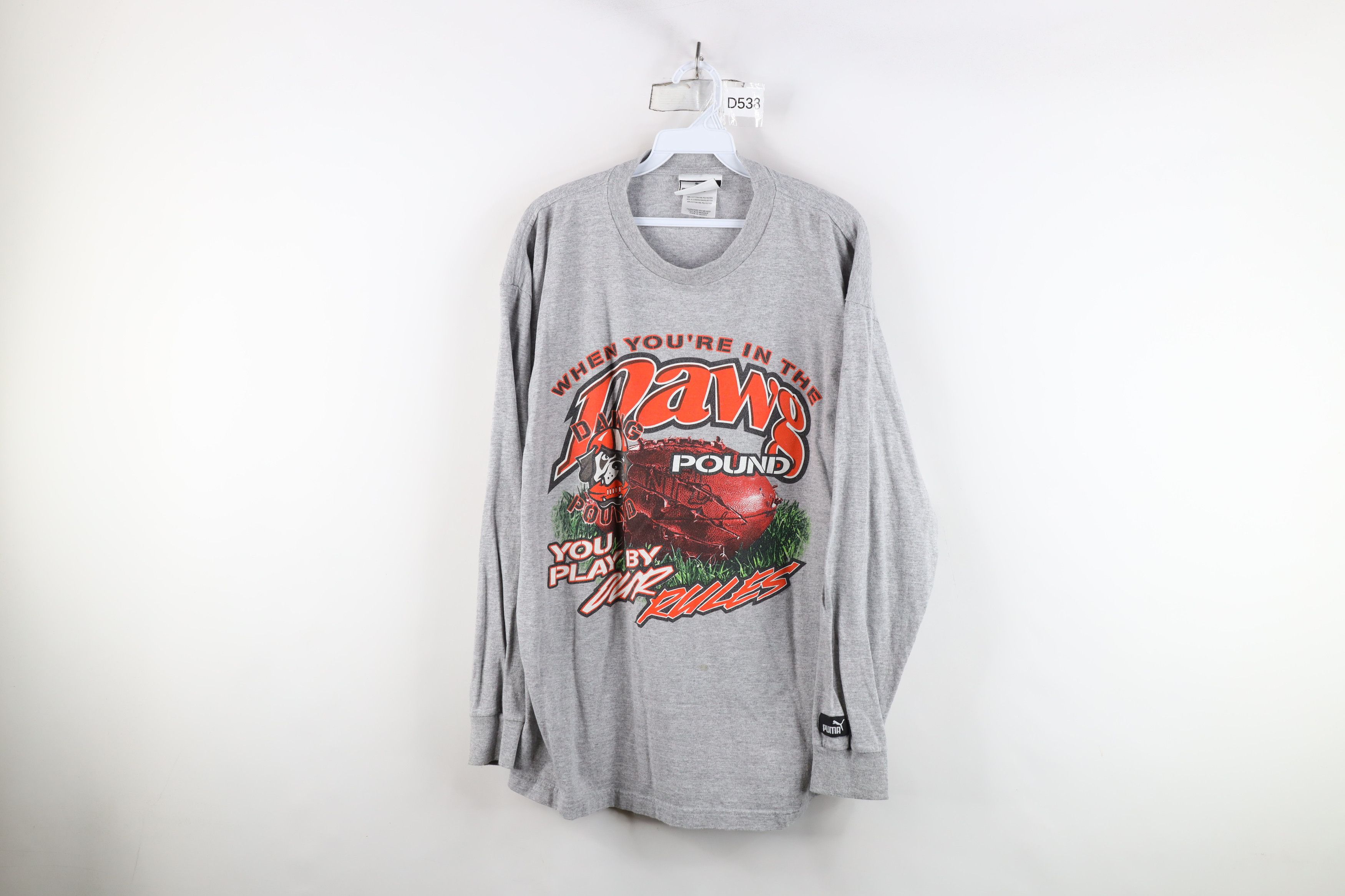 Puma × Vintage Vintage 90s Puma Browns Football Long Sleeve T-Shirt Gray Size US L / EU 52-54 / 3 - 1 Thumbnail