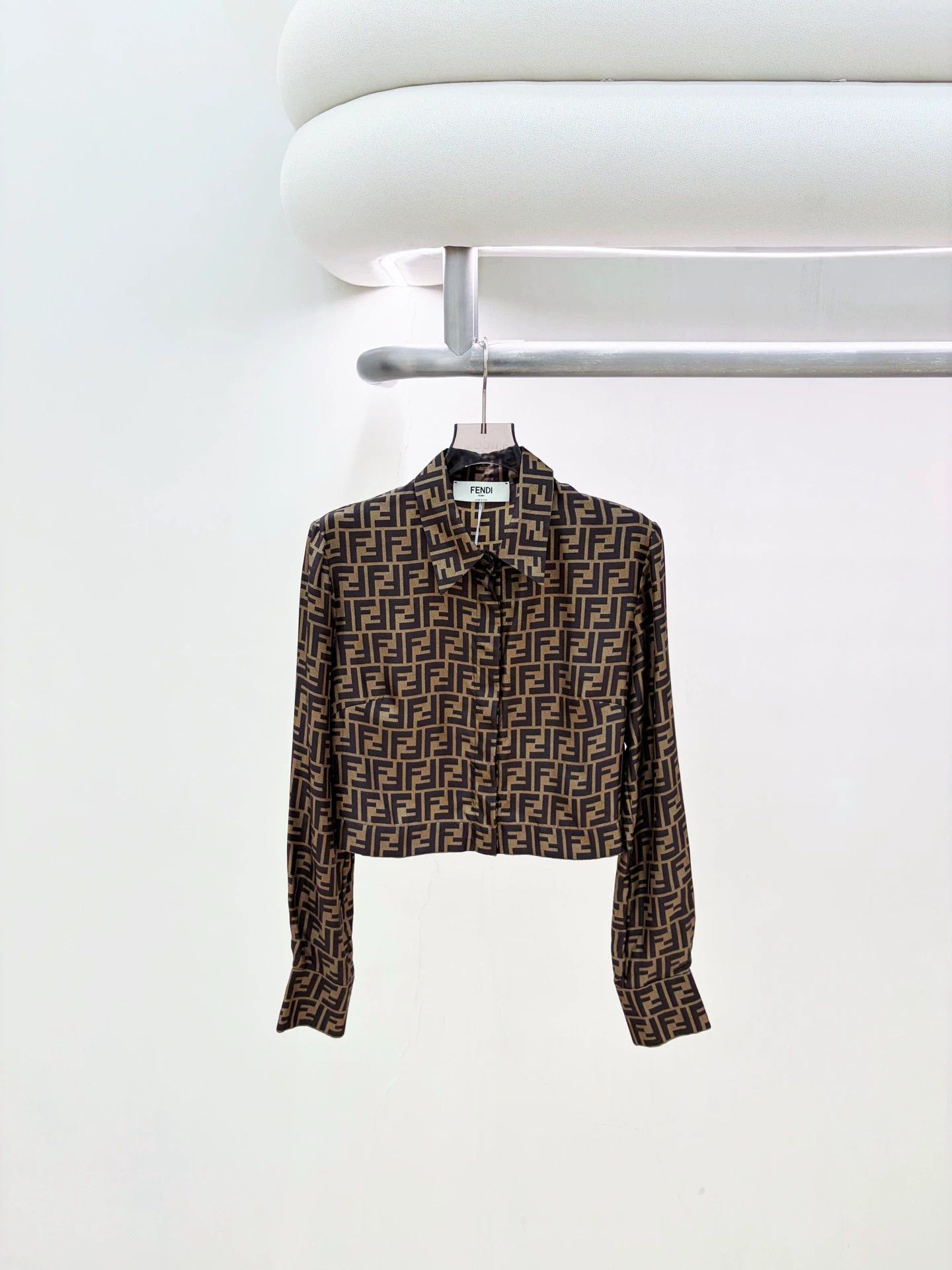 Fendi Fendi Brown All Over Logo Silk Shirt Size 38 Size XS / US 0-2 / IT 36-38 - 1 Thumbnail