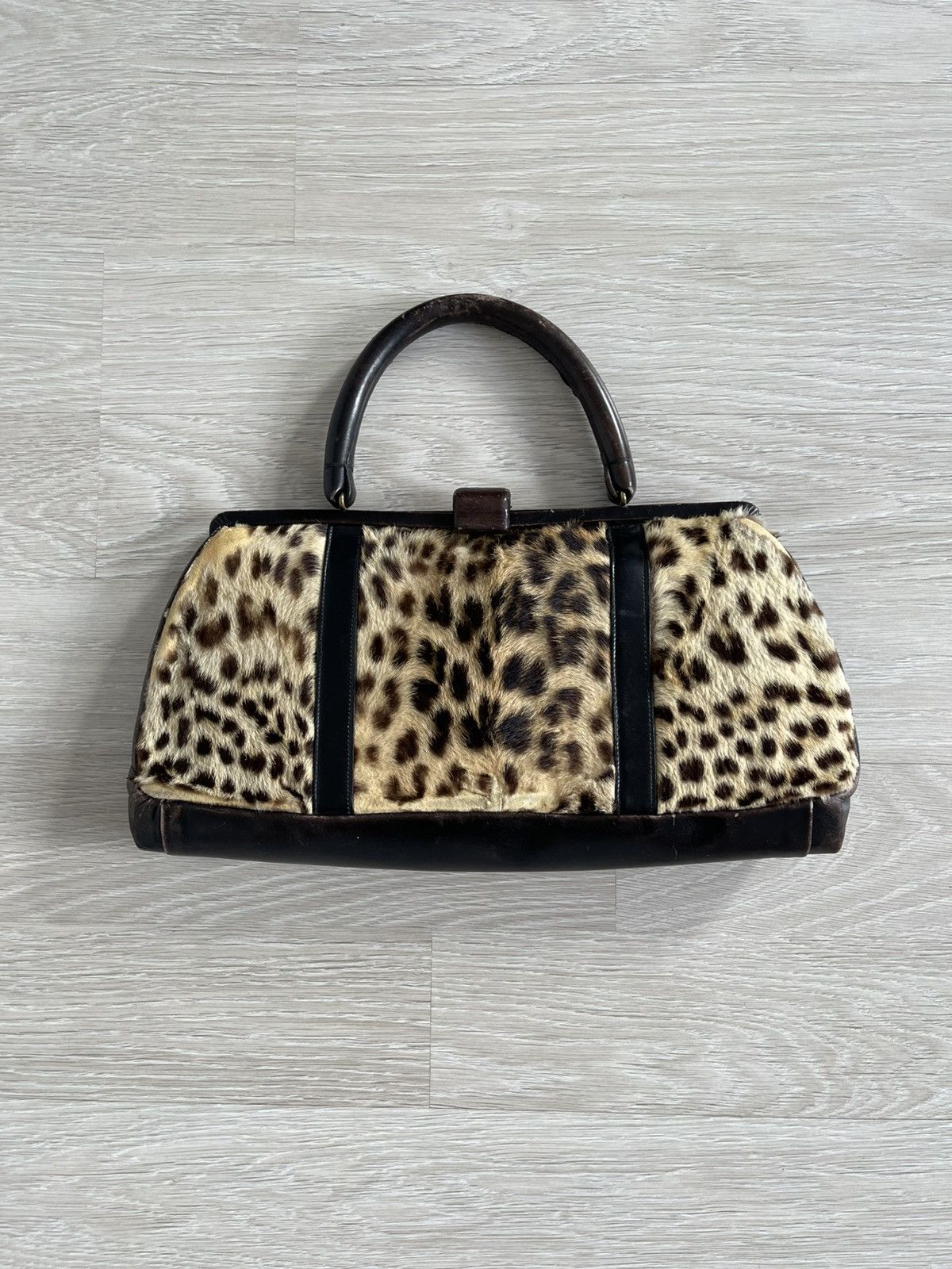 Vintage 40s/50s Leopard Print Fur & Leather Vintage Doctor Bag Purse Size ONE SIZE - 1 Thumbnail