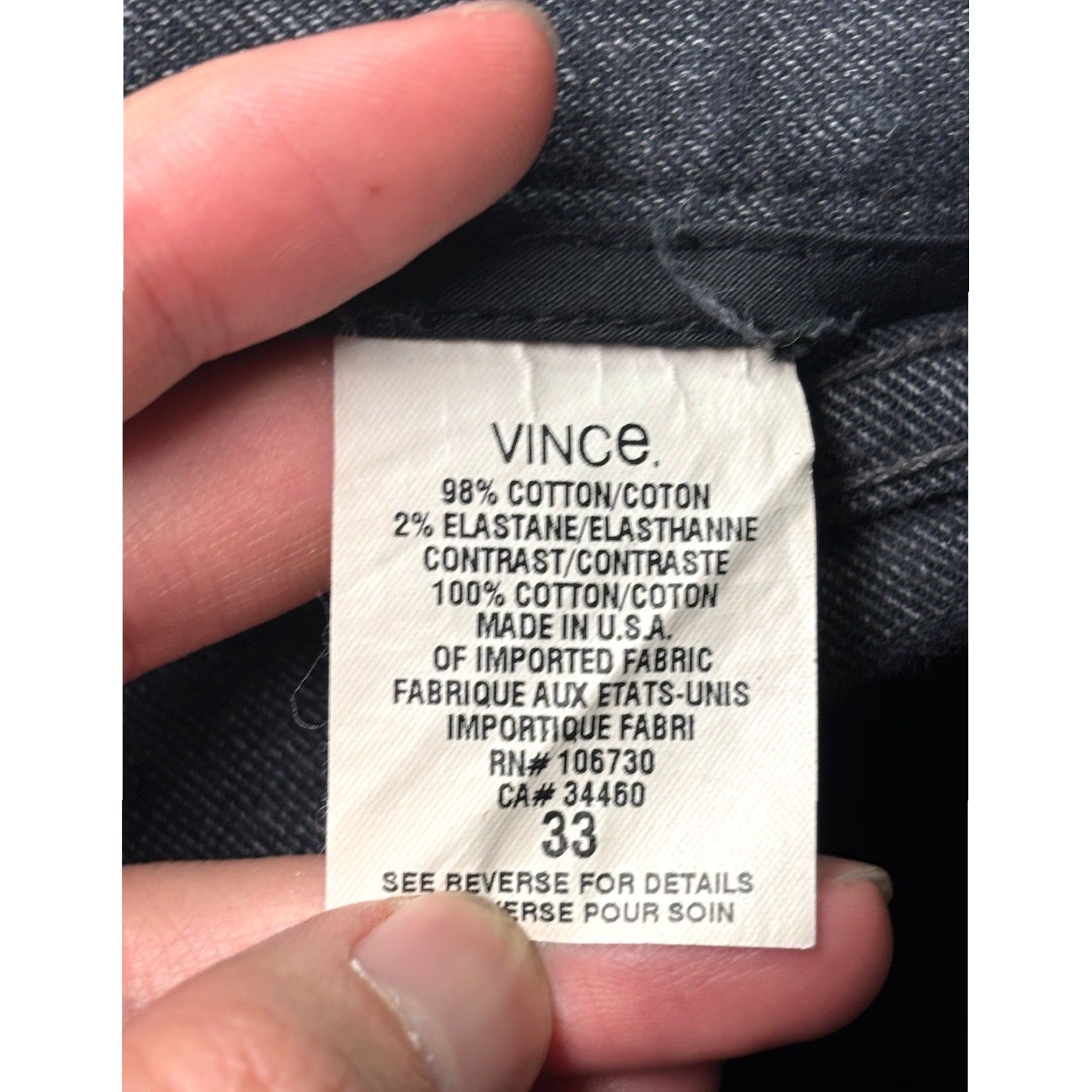 Vince Vince Pants Mens Dark Indigo Straight Leg 33x27 Cotton Blend Denim 5-Pocket Made in USA Size US 36 / EU 52 - 6 Thumbnail