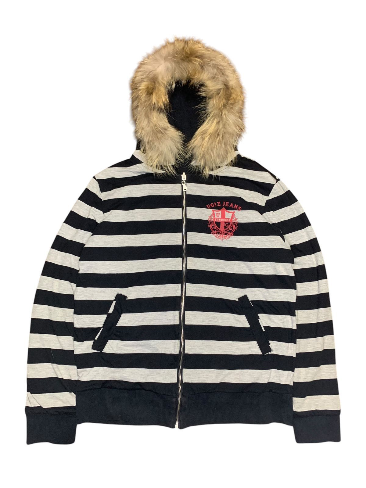 Japanese Brand × Vintage Y2k ugiz conqust reversible prisoner stripe fur hoodie Size US L / EU 52-54 / 3 - 2 Thumbnail