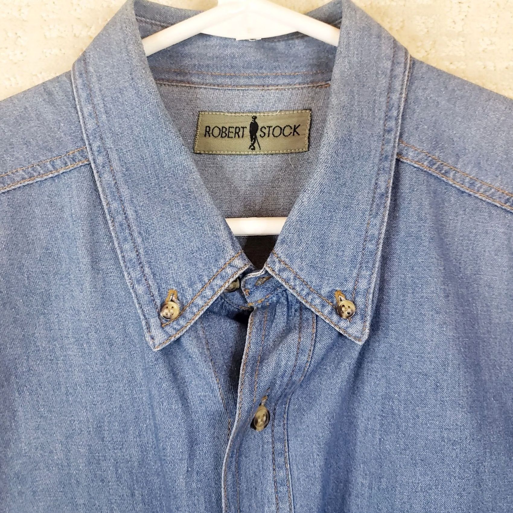 Denime Robert Stock Men's L Classic Chambray Denim Button Down Shirt Size US L / EU 52-54 / 3 - 4 Thumbnail