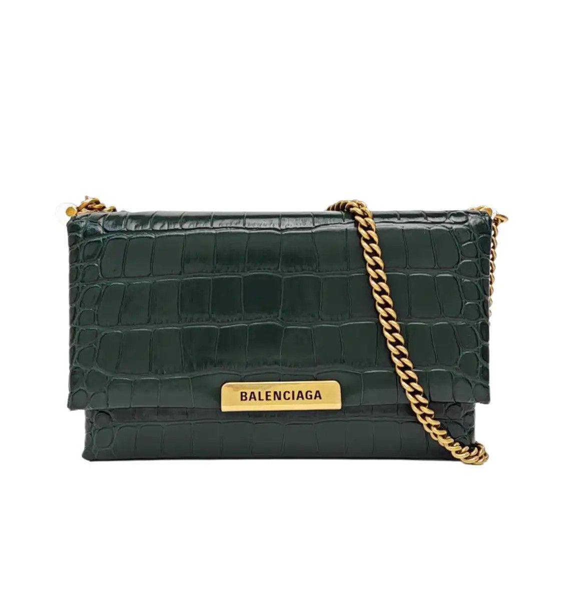 Balenciaga Triplet Green Cowhide Leather Embossed Shoulder Bag Crossbody Bag Gol, Women's
