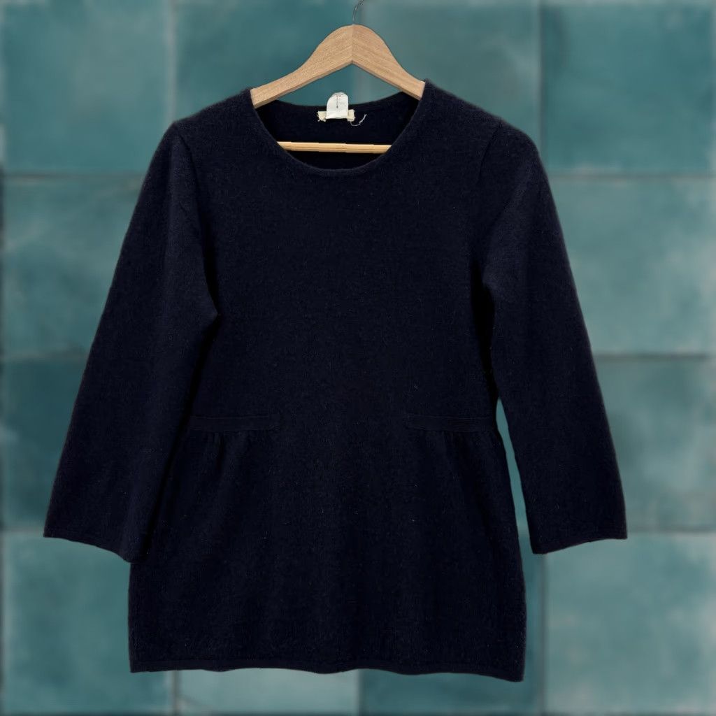 J.Crew J.CREW Sweater Womens Small Blue 100% Cashmere Pockets 3/4 Sleeve Tunic Crew Neck VTG Size S / US 4 / IT 40 - 1 Thumbnail