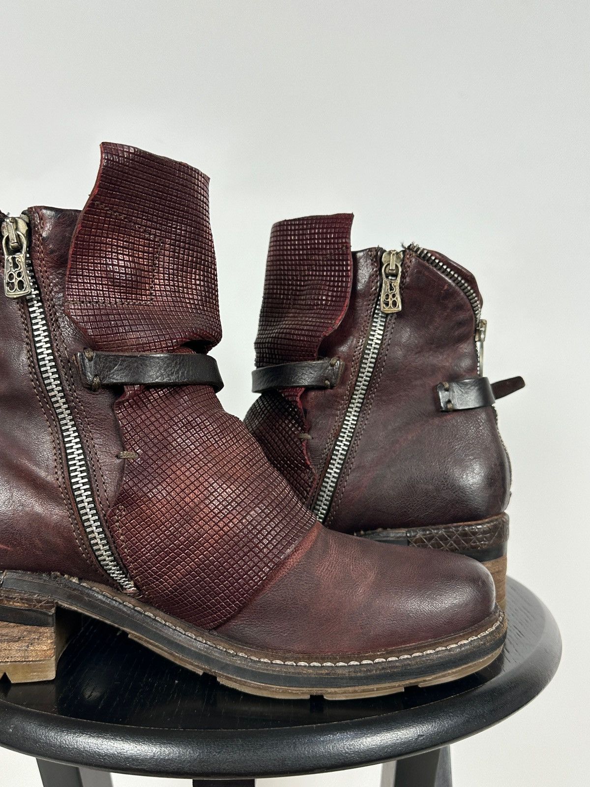 A.S.98 A.S.98. Airstep Burgundy Leather Biker Ankle Boho Boots Size US 9 / IT 39 - 19 Thumbnail