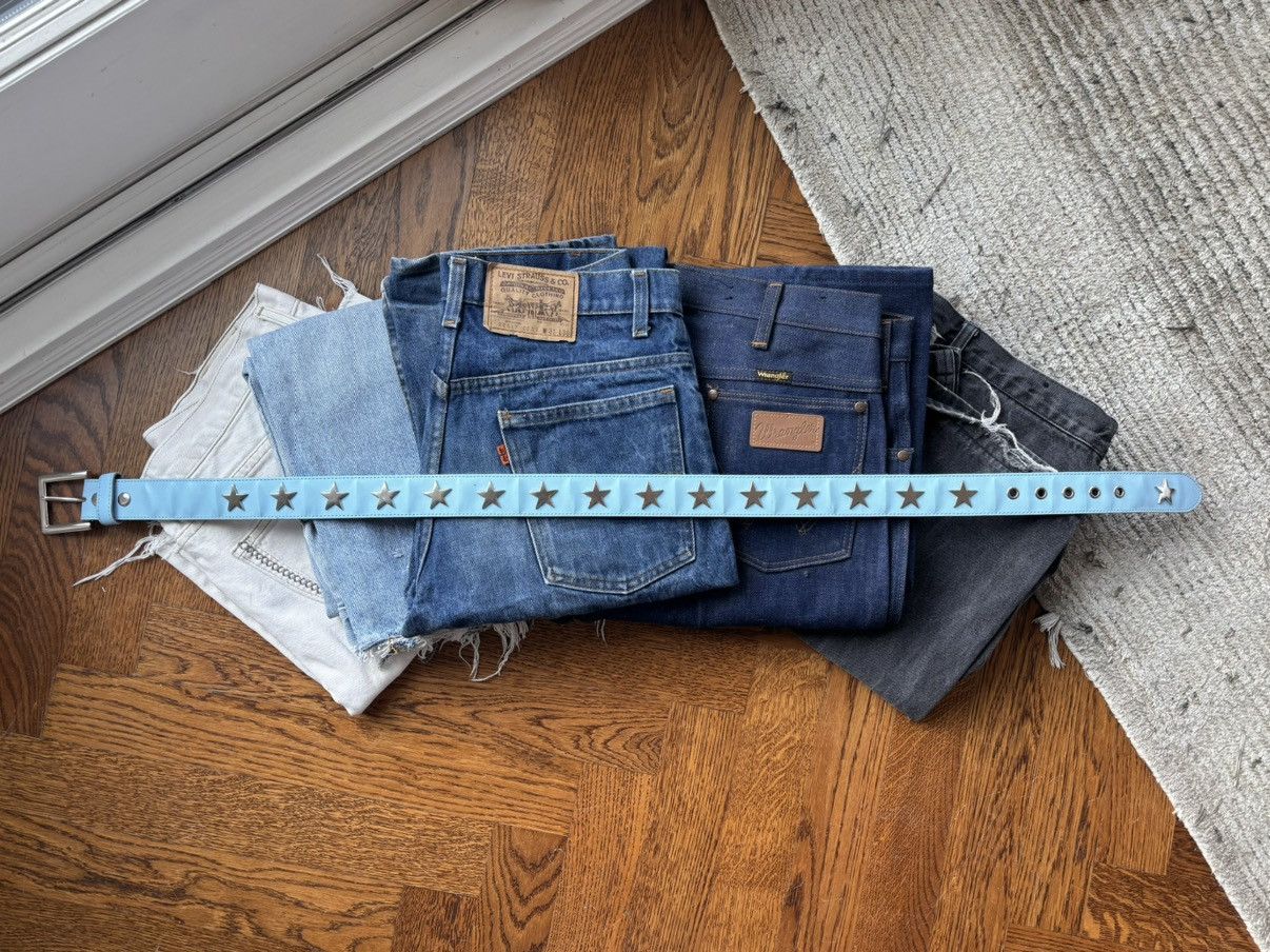Genuine Leather × Vintage 2000s Vintage Star Studded Belt Y2K Blue Leather Metal Punk Size ONE SIZE - 5 Thumbnail