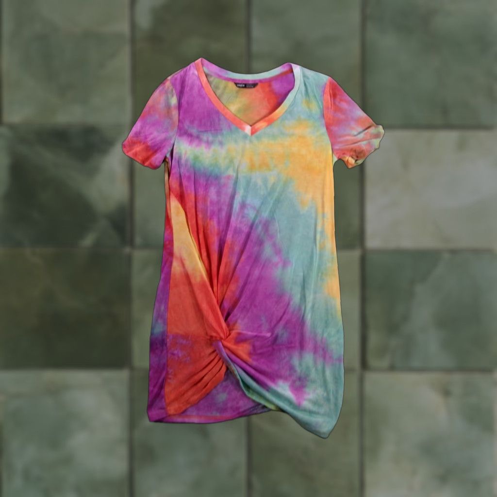 Shein Shein Mini Dress Womens Large Multicolor Tie Dye V-Neck Short Sleeve Bohemian Summer Festive Size L / US 10 / IT 46 - 1 Thumbnail