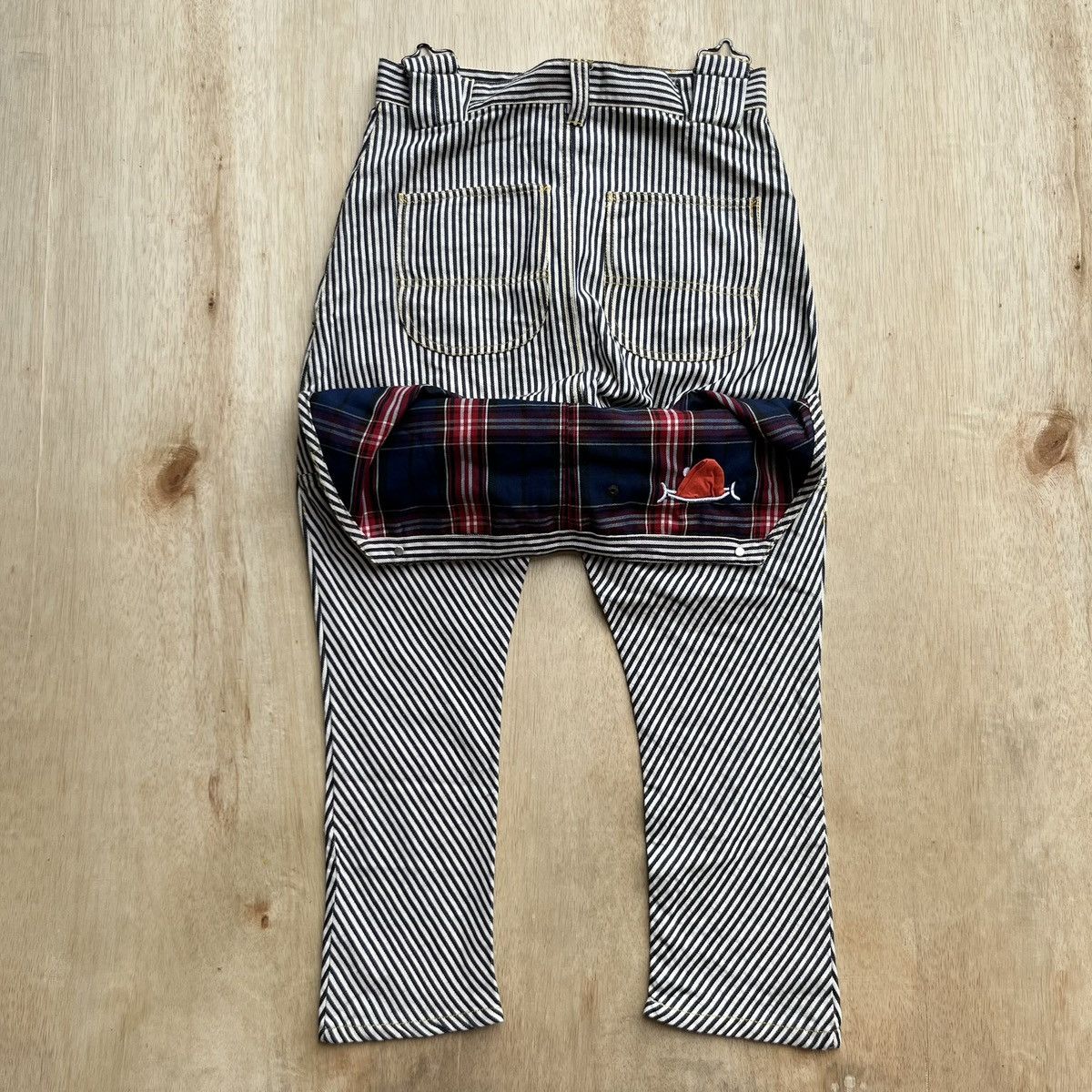 Japanese Brand UP SMILE RHP. DROP CROTCH HICKORI DOUBLE WAIST OVERALL CDG Size US 31 - 5 Thumbnail
